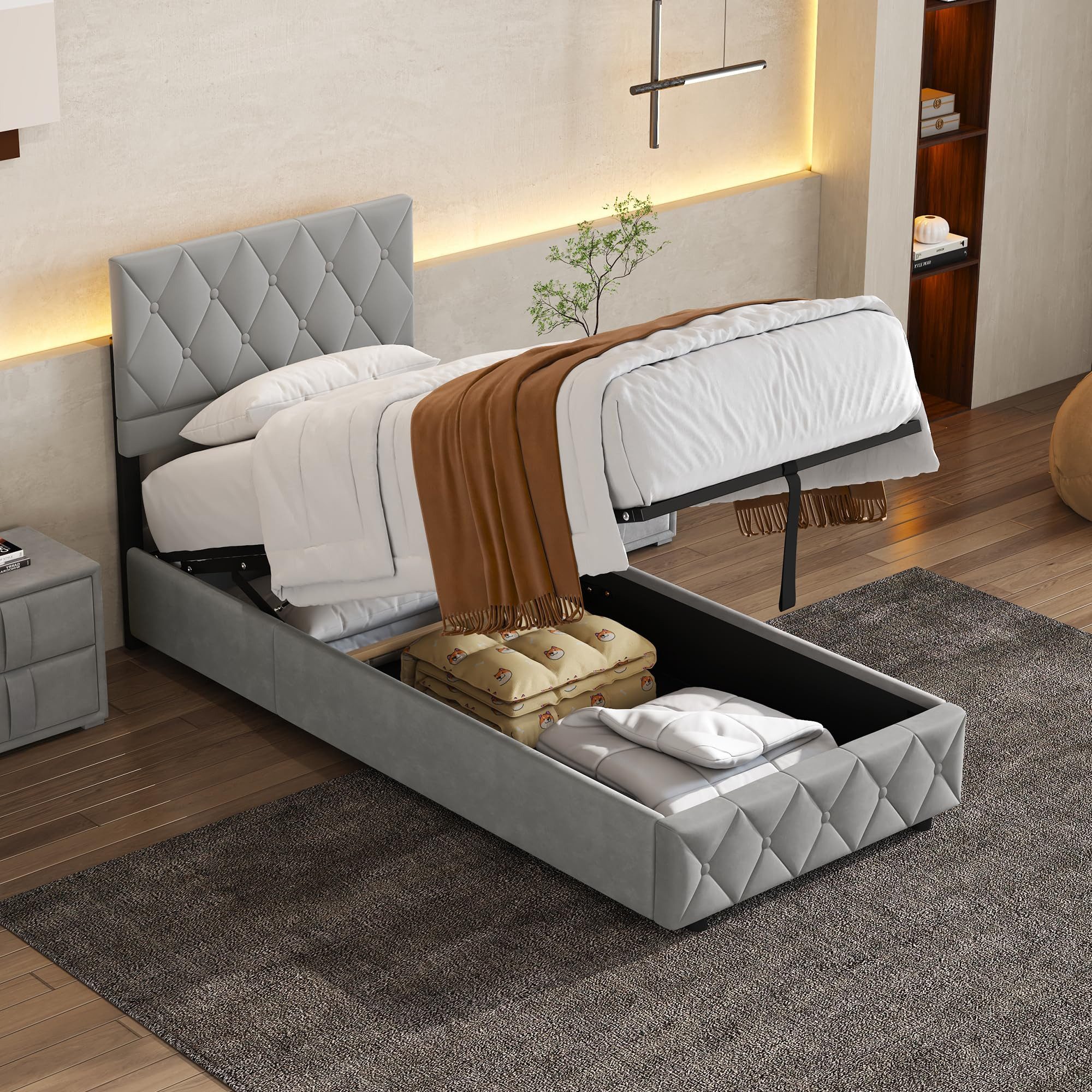 HAUSS SPOLE Polsterbett 90×200 mit Bettkasten Funktionsbett Stauraumbett ohne matratze,grau