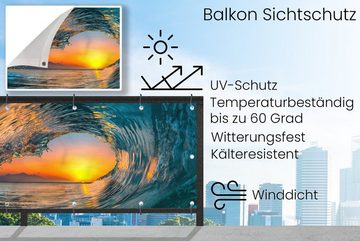 MuchoWow Balkonsichtschutz Sonnenuntergang - Wasser - Welle - Orange (1-St) Balkonbanner, Sichtschutz für den Balkon, Robustes und wetterfest