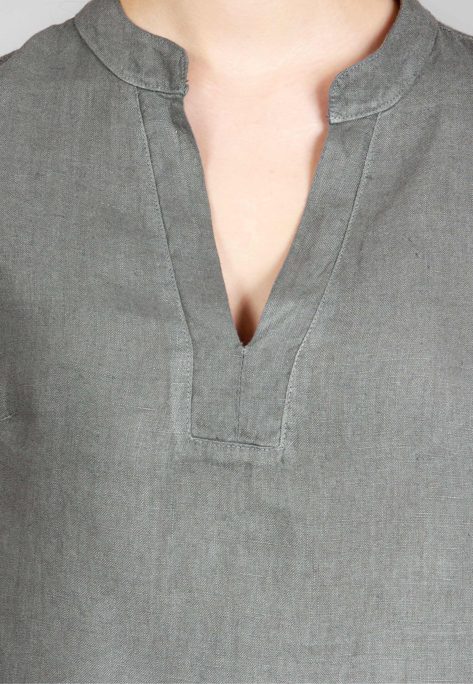 Damen Leinenbluse mit Shirtbluse Halbarm elegante stylischem Caspar grau BLU024 V-Ausschnitt Sommer