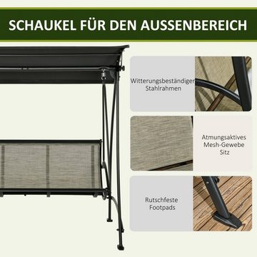 Outsunny Hollywoodschaukel 3-Sitzer Gartenschaukel mit verstellbarem Sonnendach, UV-Schutz, 3-Sitzer, Verstellbarer Sonnendach, Schaukel, 1 tlg., Schaukelbank, Texteline, für Garten, Terrasse, Schwarz