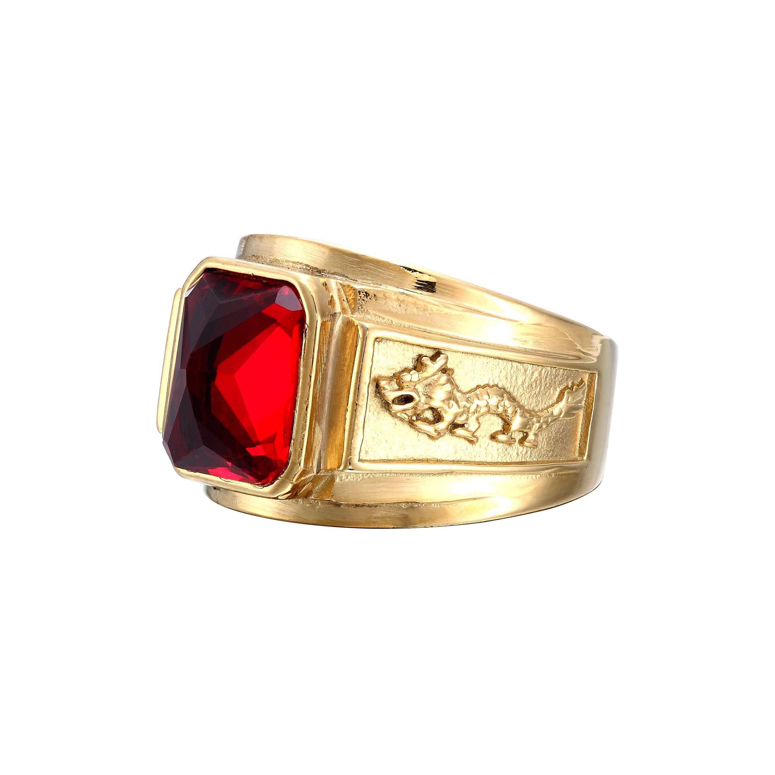 Karisma Fingerring Herren Gold Edelstahl 316L Männer Ring Drachen - Roter S günstig online kaufen