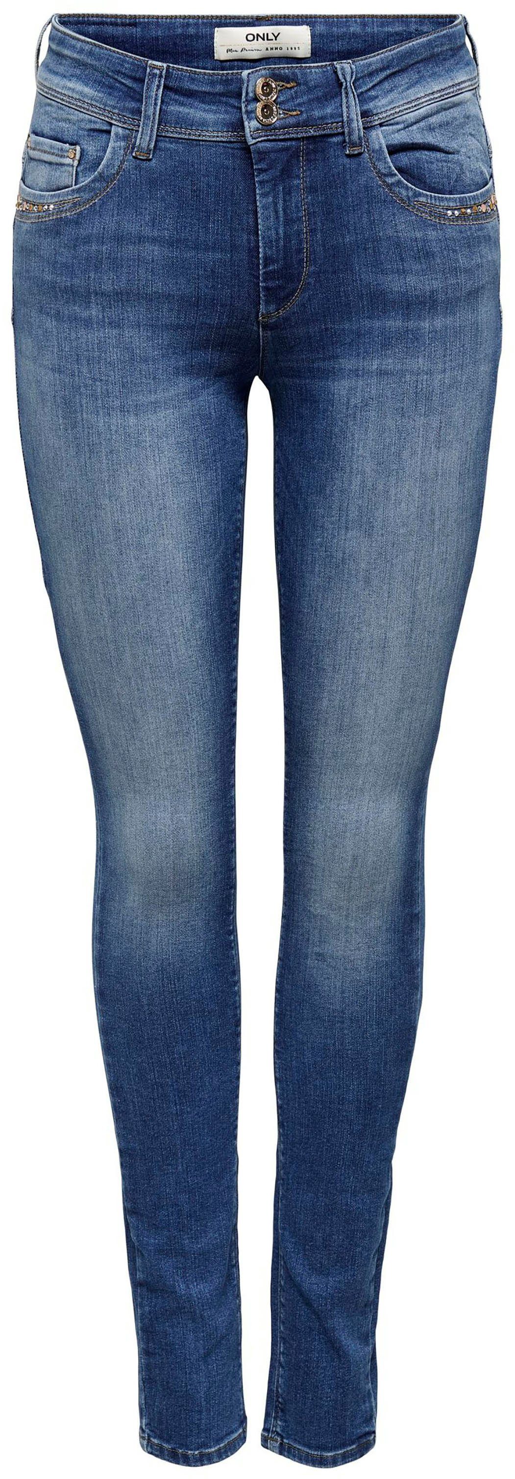 Only Skinny-fit-Jeans »ONLSHAY LIFE MW SK PU L ANK« mit Glitzernieten  online kaufen | OTTO