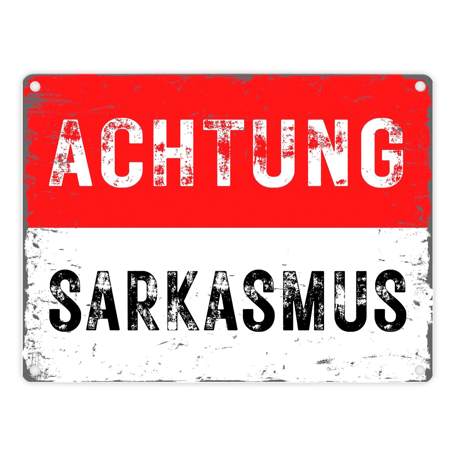 Metallschild Achtung Sarkasmus Metallschild in 15x20 cm in rot-weiß