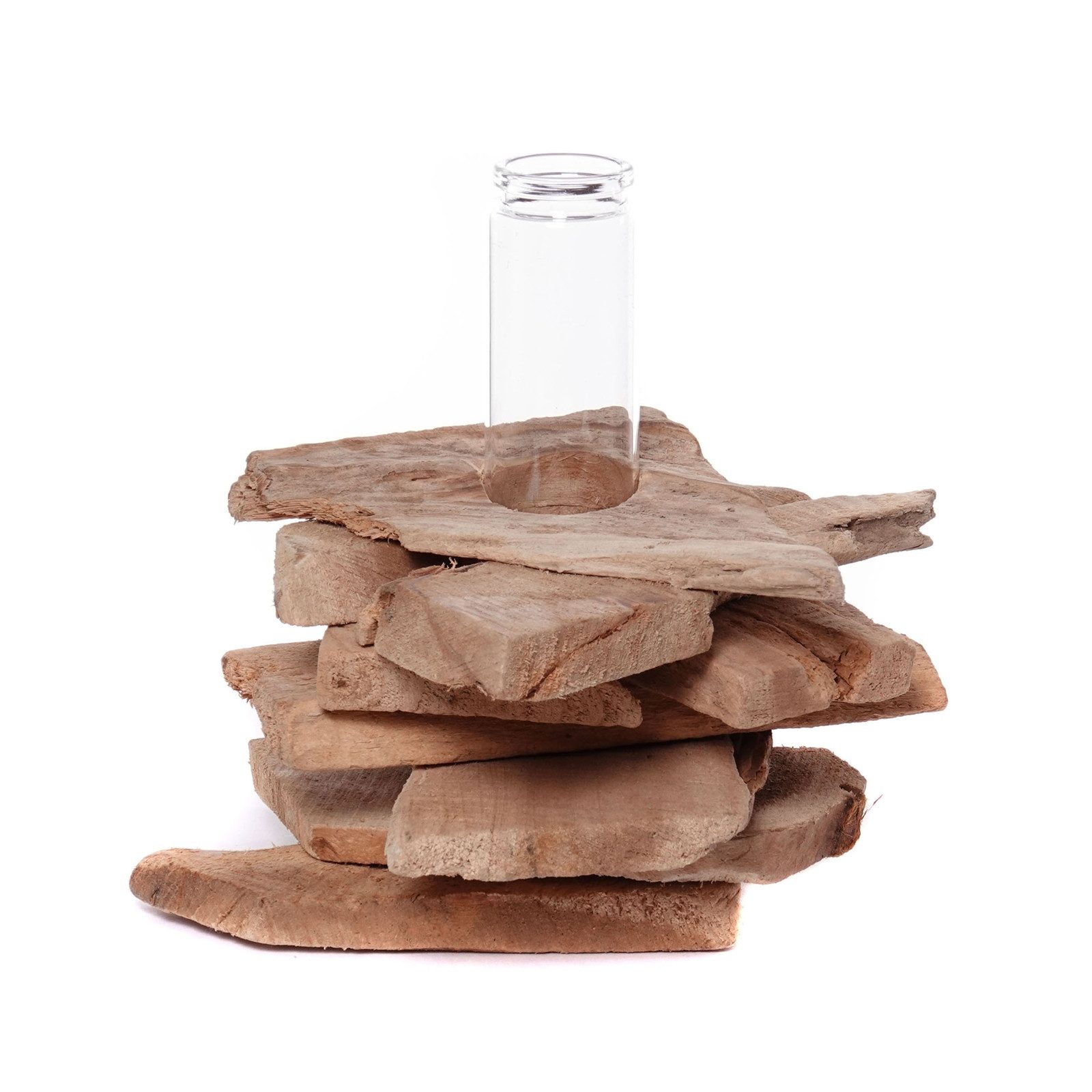 CREEDWOOD Wasserhyazinthenvase TREIBHOLZ MIT REAGENZGLAS VASE "TIANA", 19cm, Natur Blumenvase