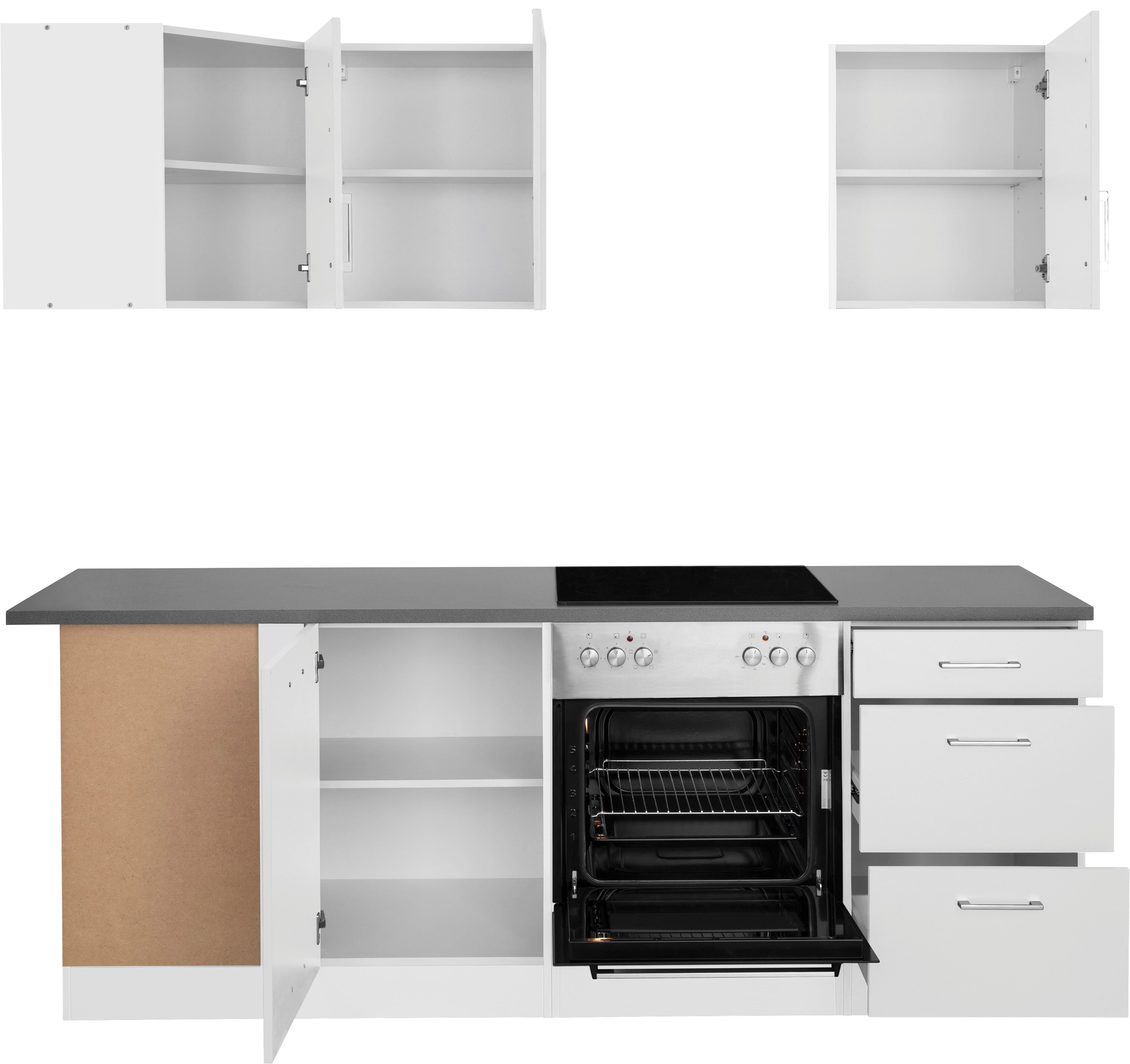 KOCHSTATION Küchenzeile KS-Paris – Küchen mit einzigartigen Fotomotiven auf den Fronten, Stellbreite 220/220 cm, wahlweise mit E-Geräten, mit Motivdruck