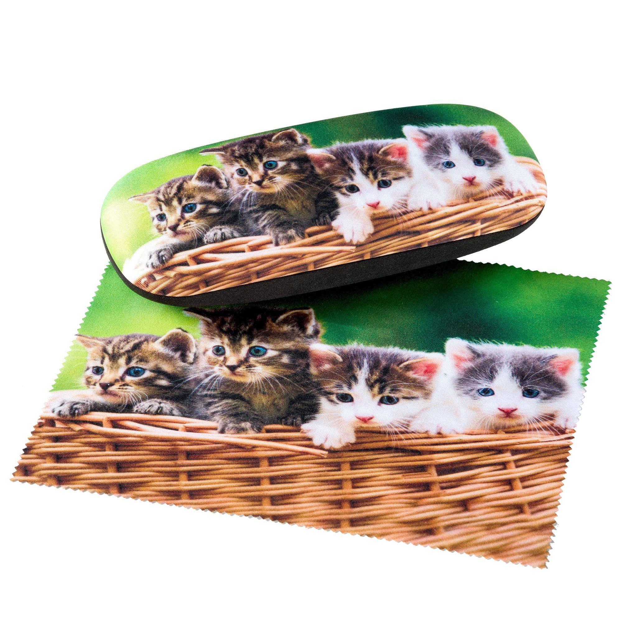 FEFI Brillenetui KITTEN, Hardcase mit feinem Mikrofaser Bezug - mit passendem Tuch