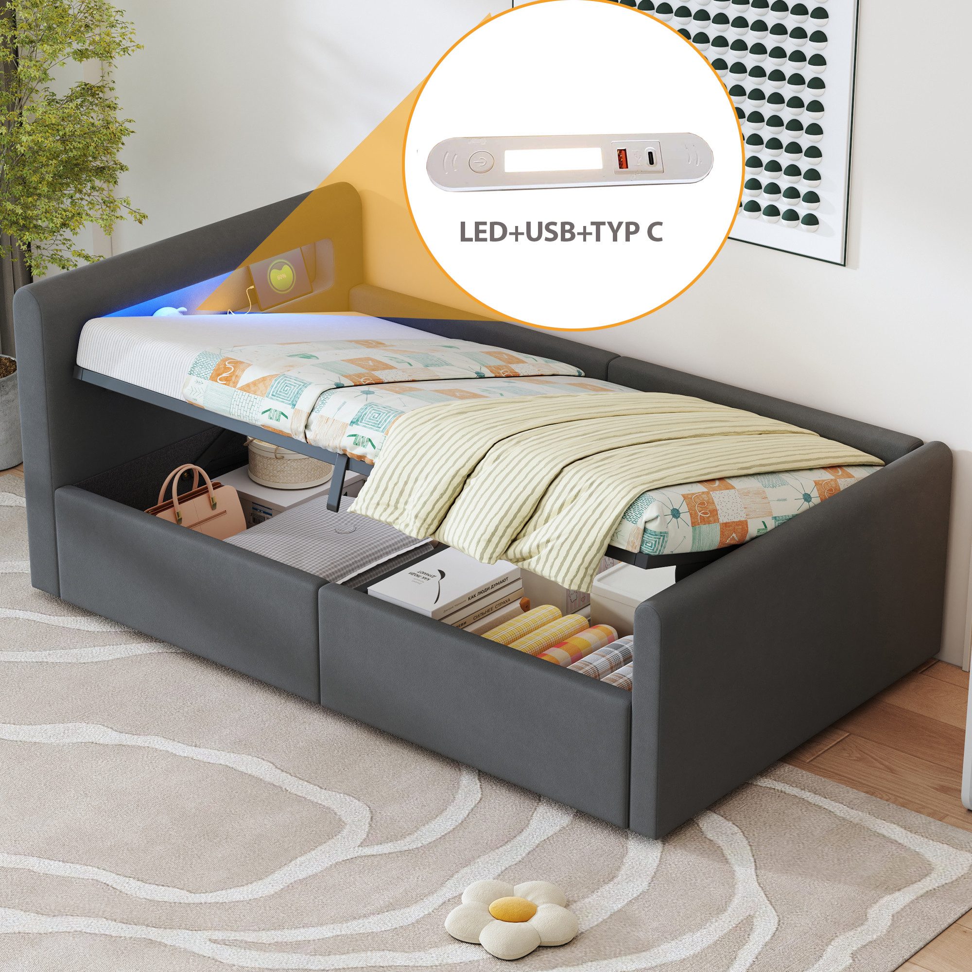 REDOM Polsterbett Funktionsbett Kinderbett (mit LED-Licht, günstig online kaufen