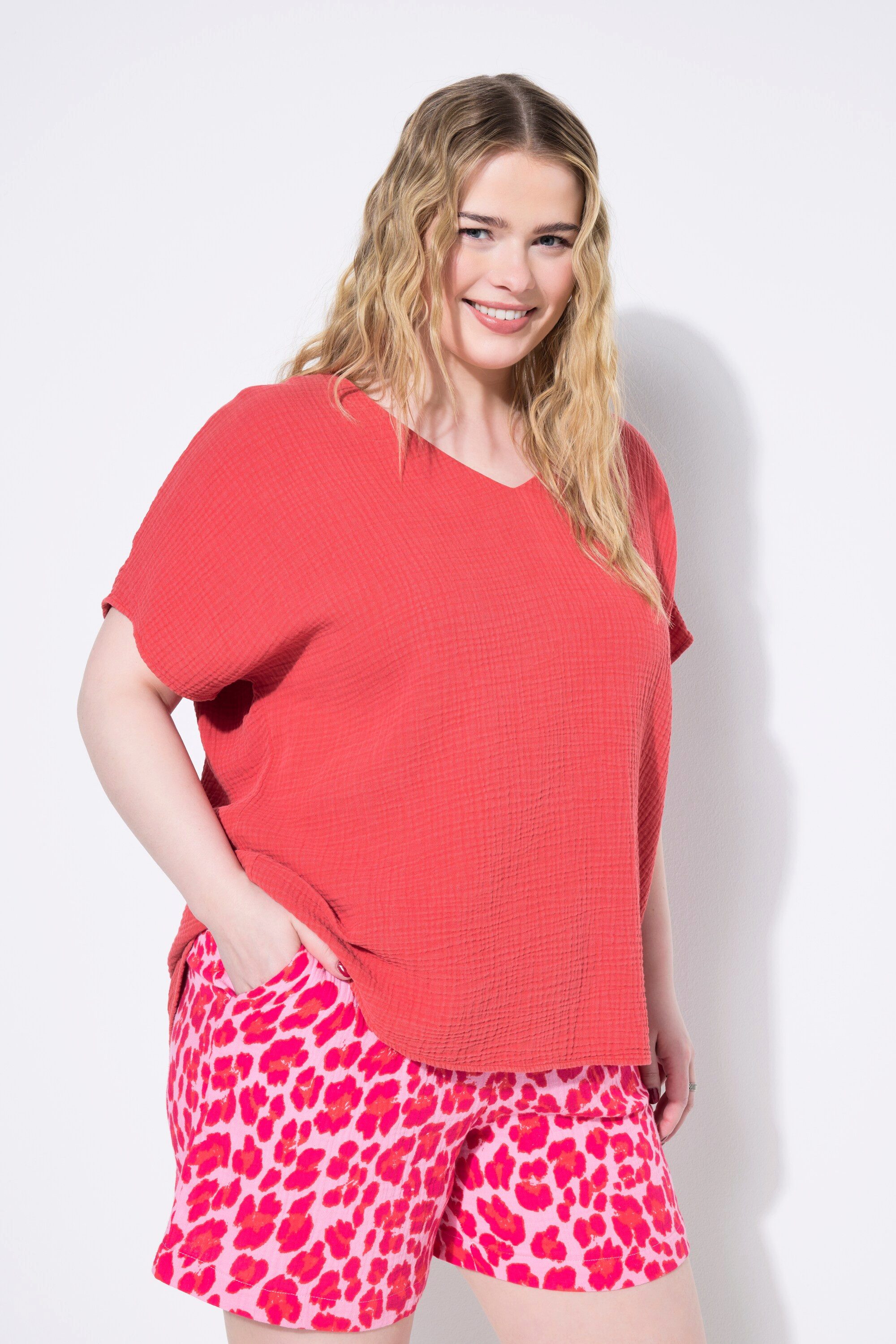 Studio Untold Druckbluse Blusenshirt oversized Musselin V-Ausschnitt günstig online kaufen