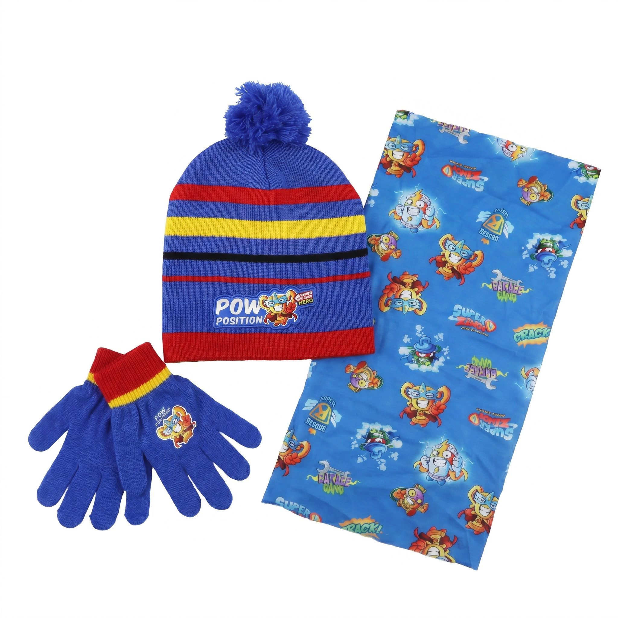 Superzings Bommelmütze Super Zings Kinder Jungen Wintermütze Handschuhe Schaal Gr. 52 bis 54