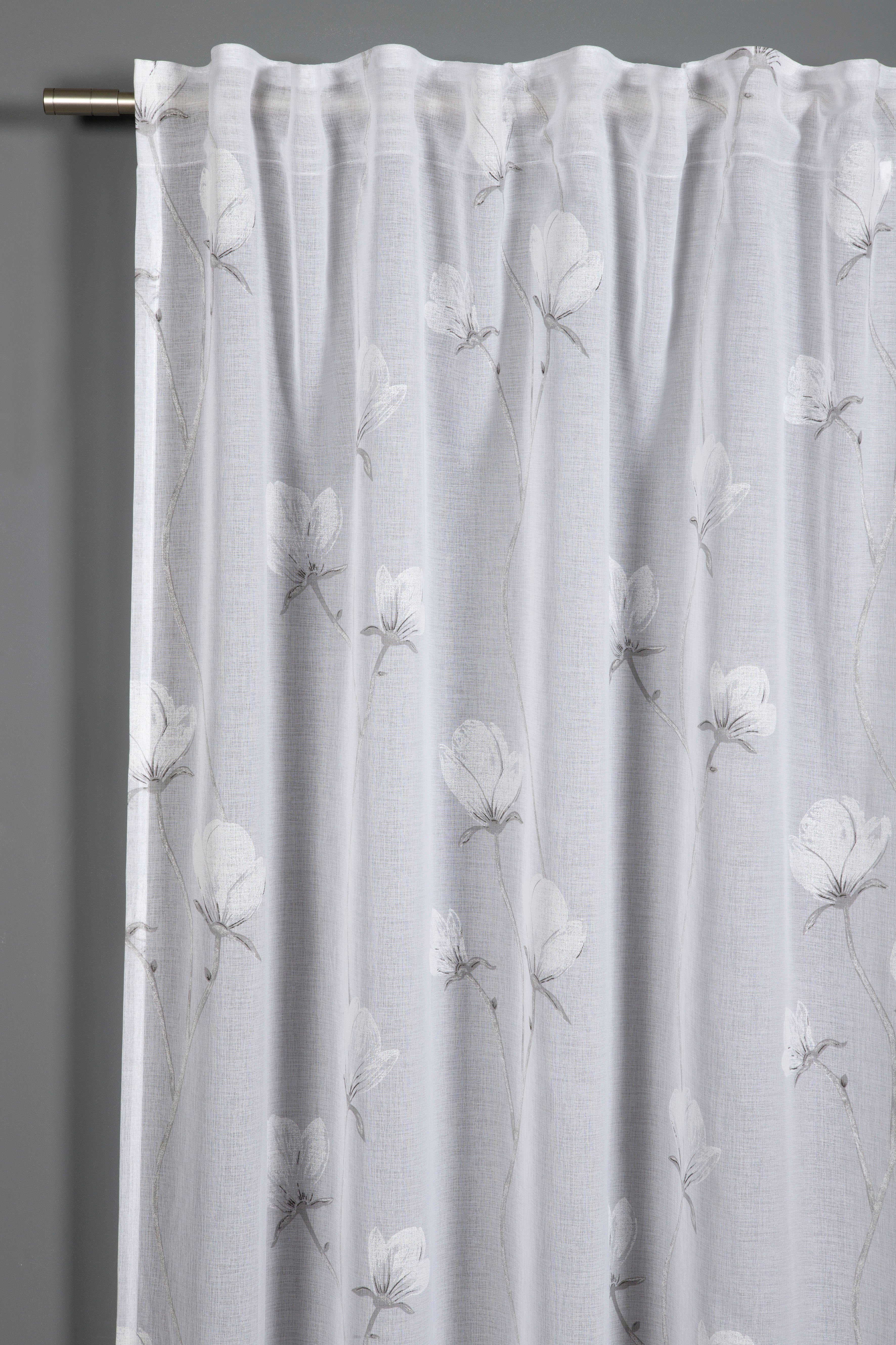 Gardine Schal Blütendruck, St), GARDINIA, mit Snowvoile transparent, Blütendruck Gardinenband Stoff Schlaufen Snowvoile mit (1 mit verdeckte