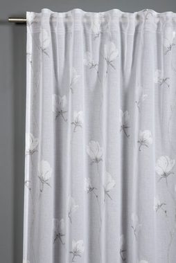 Gardine Schal mit Gardinenband Snowvoile mit Blütendruck, GARDINIA, verdeckte Schlaufen (1 St), transparent, Stoff Snowvoile mit Blütendruck