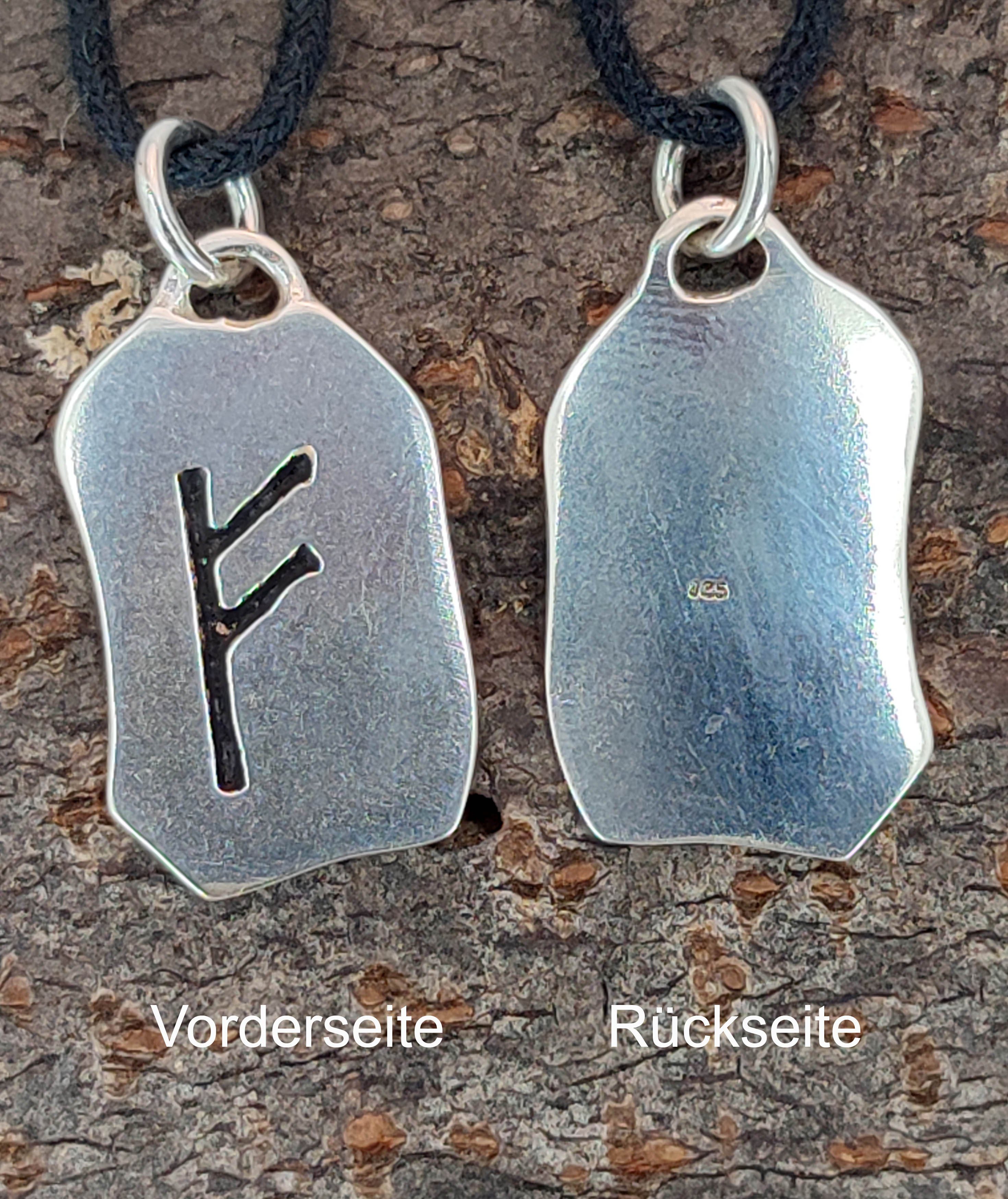 Kiss of Leather Kettenanhänger F Buchstabe Sterling 925 Silber Fehu Rune