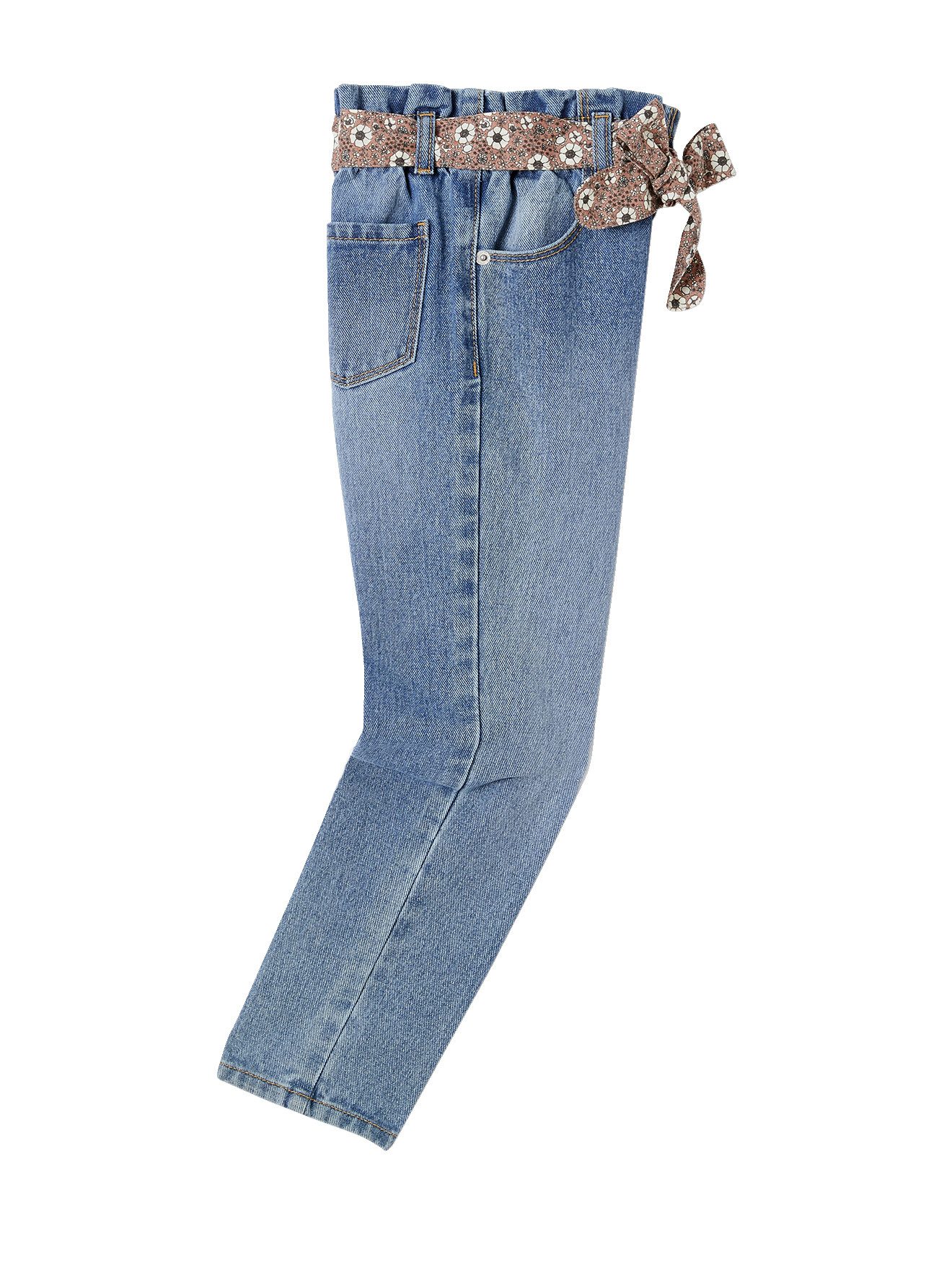 7/8-Caprijeans Mädchen Paperbag-Jeans mit Blumen-Gürtel