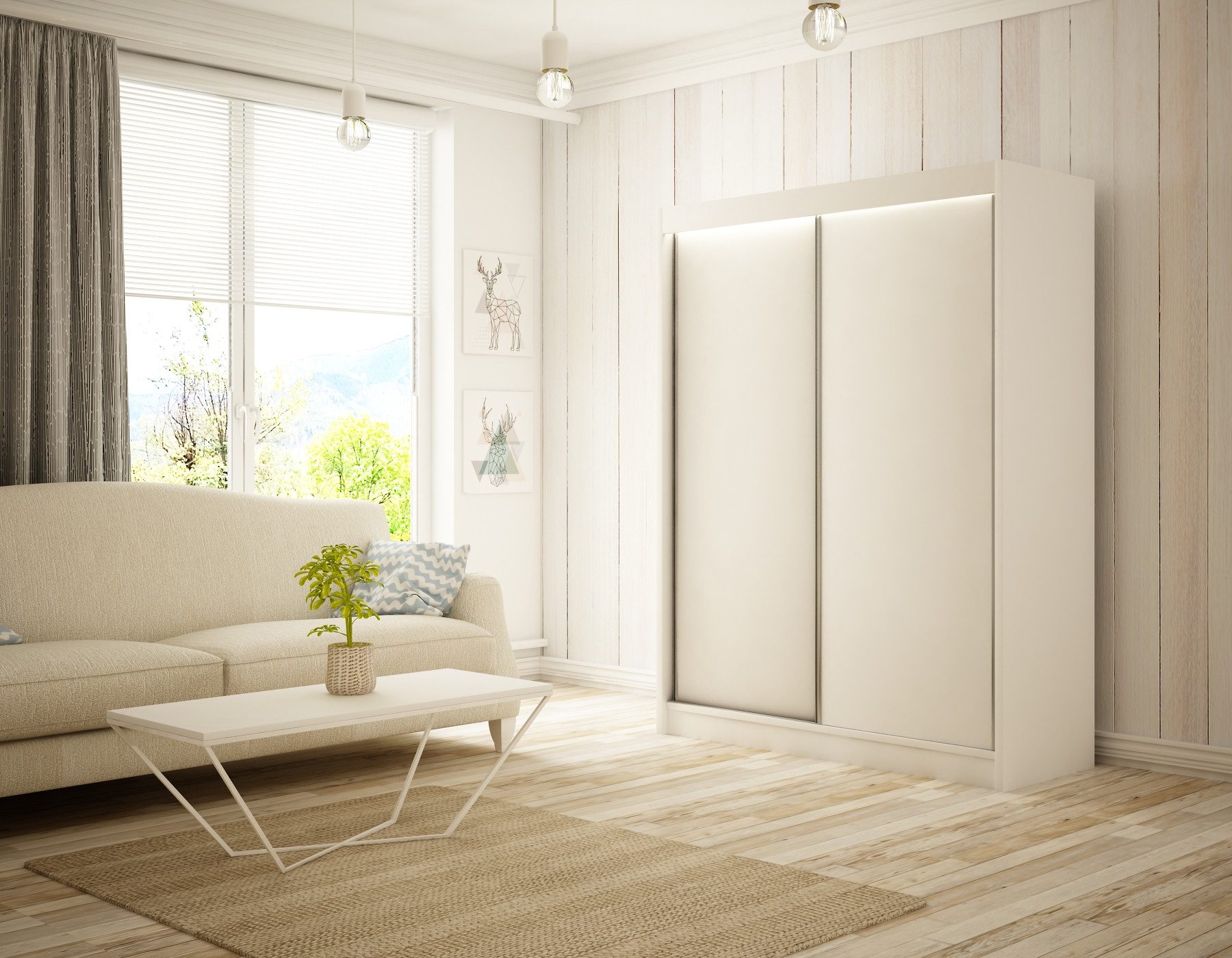 ALTDECOR Schiebetürenschrank BEROG (Kleiderschrank Garderobenschrank mit viel Stauraum Moderner Schrank) Vielseitiger Schwebetürenschrank LED Beleuchtung Schlafzimmer