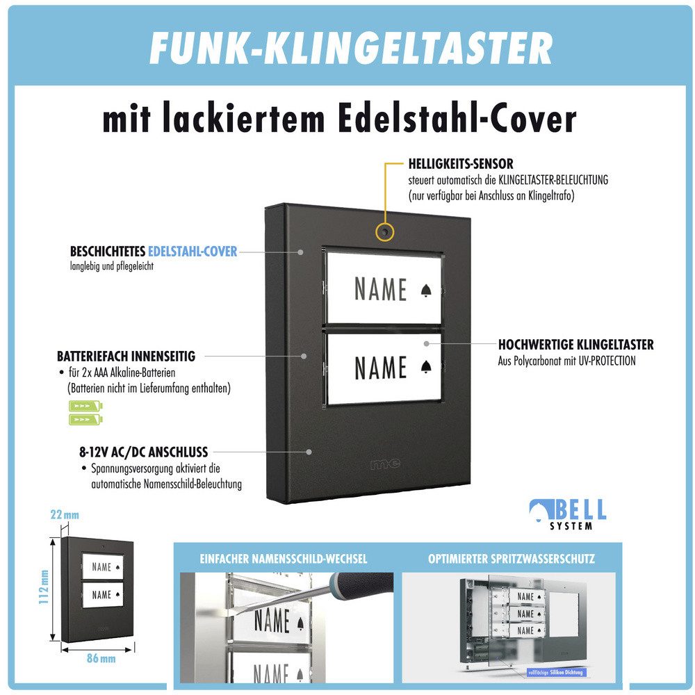 m-e Türklingel m-e modern-electronics 100152 Funkklingel Komplett-Set beleuchtet, kla