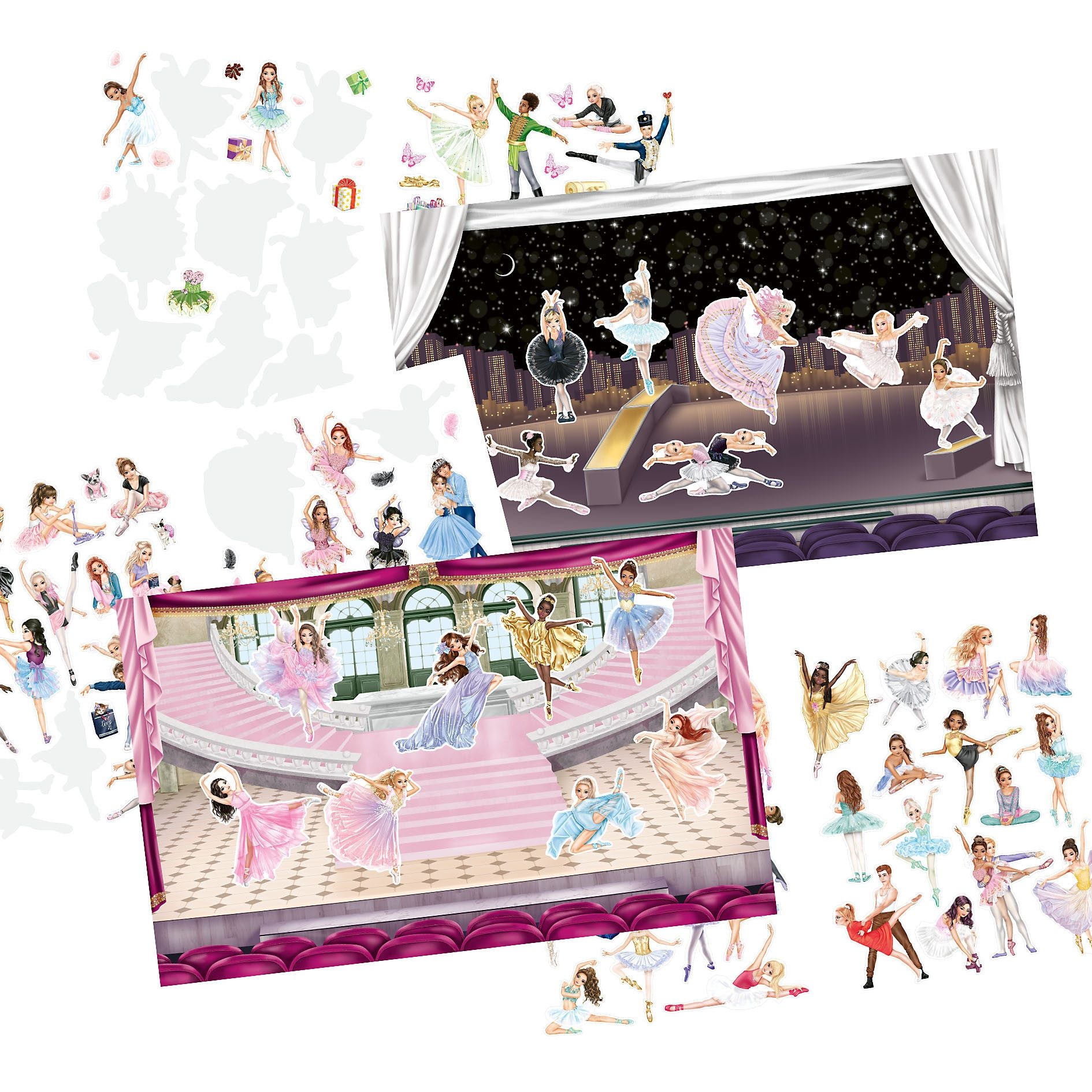 Depesche Schmuckset TOPModel Stickerworld Ballet Stickerbuch mit 20 Hintergrundseiten, Inkl. 3 Doppelseiten Kleidungs- und Accessoire-Aufkleber