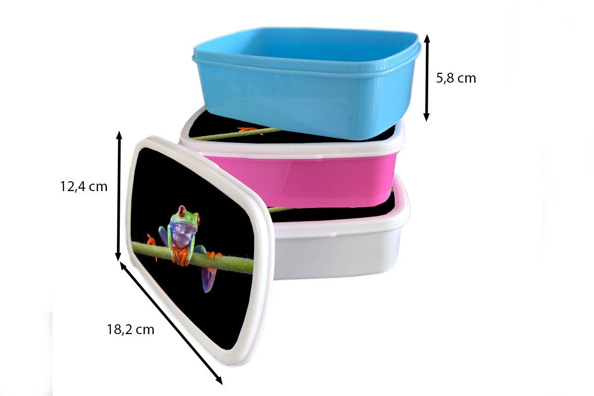 Kunststoff, Bambus für Brotdose rosa Kinder, Frosch Schwarz, Snackbox, Erwachsene, - (2-tlg), Mädchen, Brotbox - MuchoWow Kunststoff Lunchbox