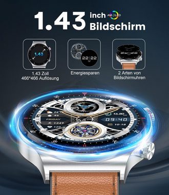 Lige Bluetooth Anrufe AMOLED Always-on Display Männer's Smartwatch (1,43 Zoll), 400 mAh Herzfrequenz Schlaf Gesundheit Monitor