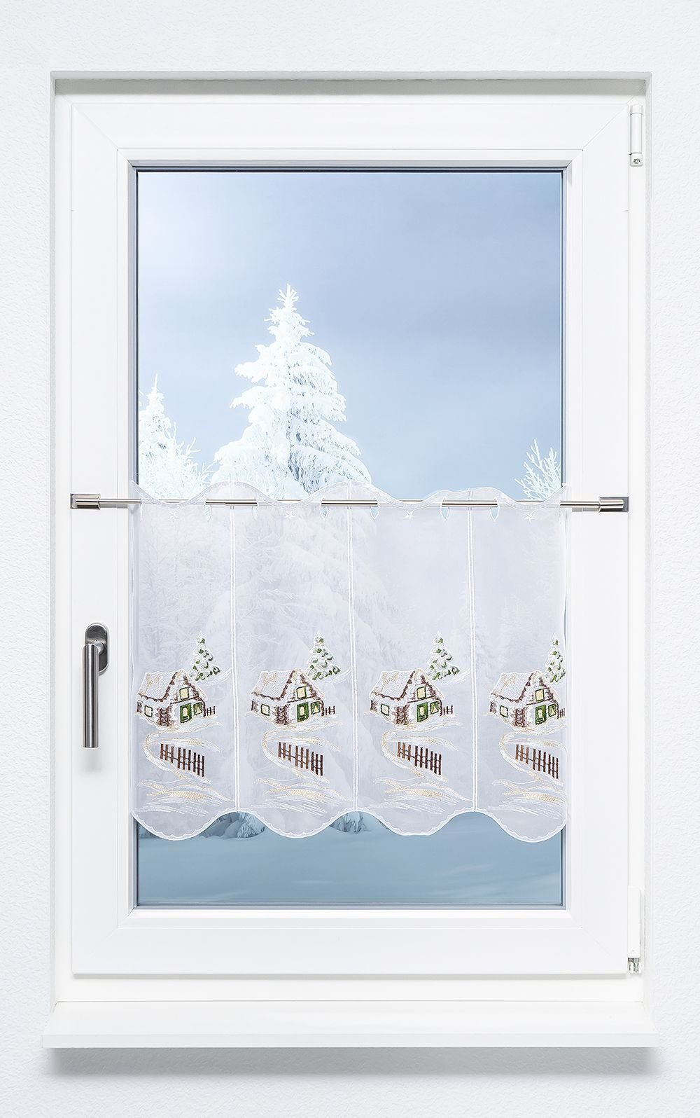 Plauener Spitze® Scheibengardine Winterhütte (1 St), transparent, HxB 45x48.6cm