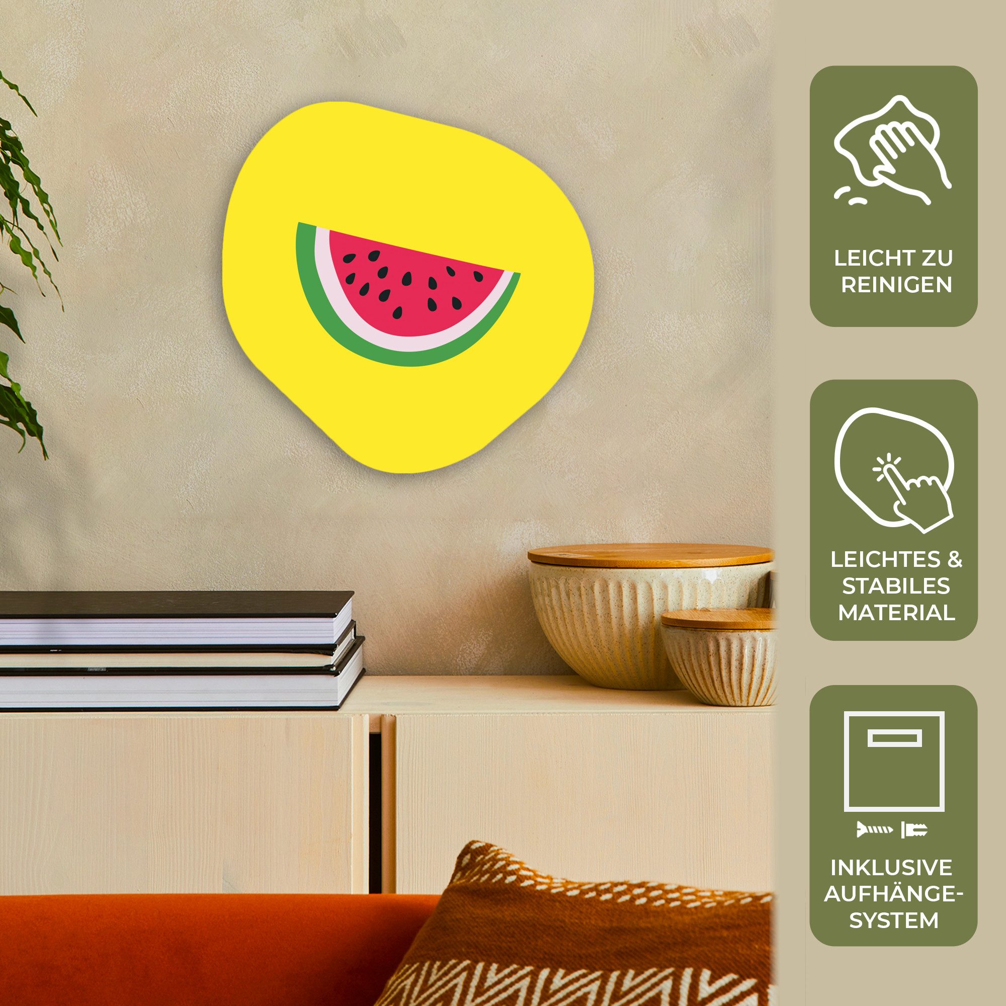 MuchoWow Gemälde Obst - Wassermelone - Gelb, Fotodruck (1 St), Wandbild Abstrakt, Wohnzimmer Schlafzimmer Wanddekoration, 40x40 cm