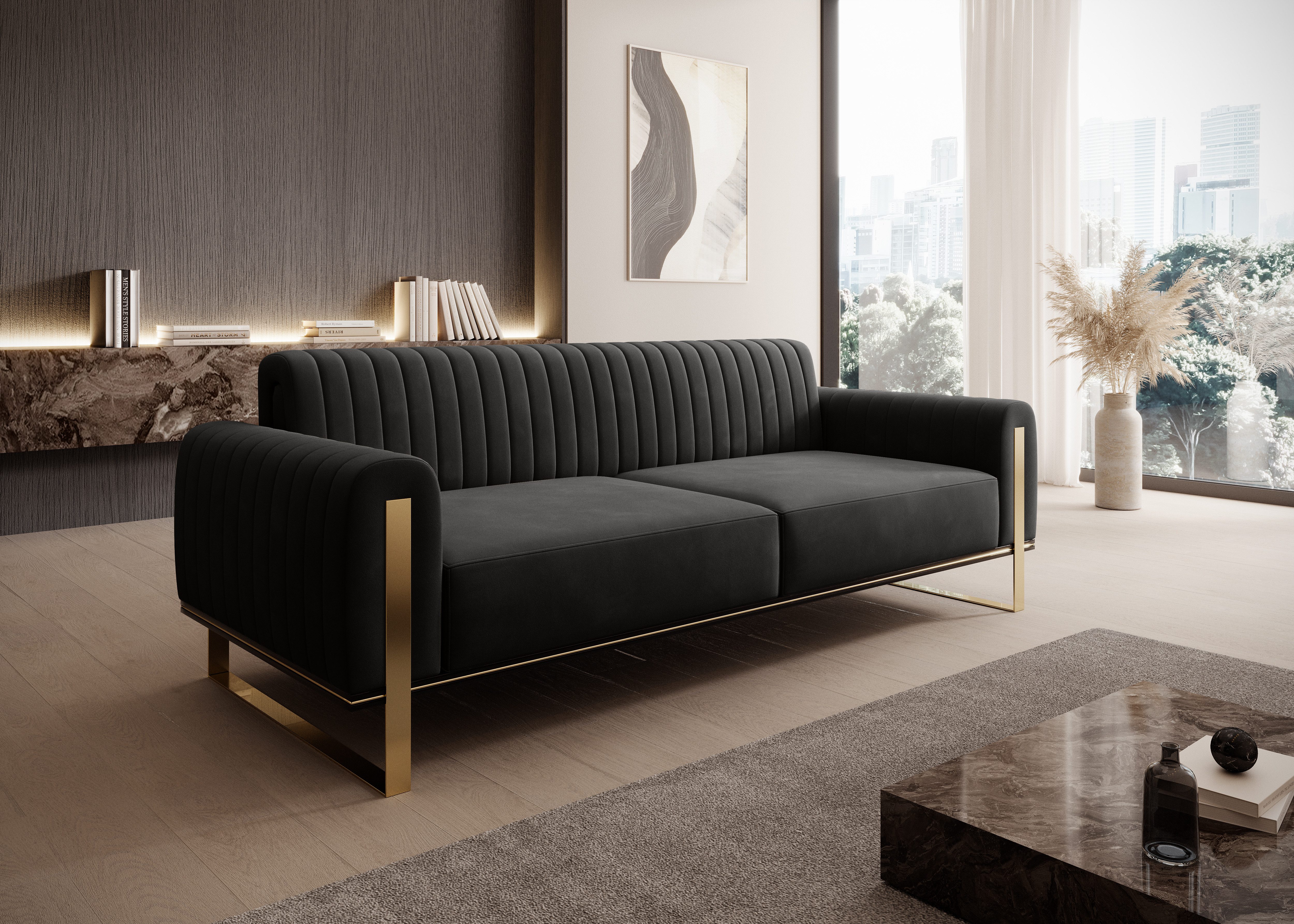 yourhouse24 3-Sitzer Sofa Designersofa Vamos in Samt, Samt-Optik, Metallgestell, Glamour-Stil