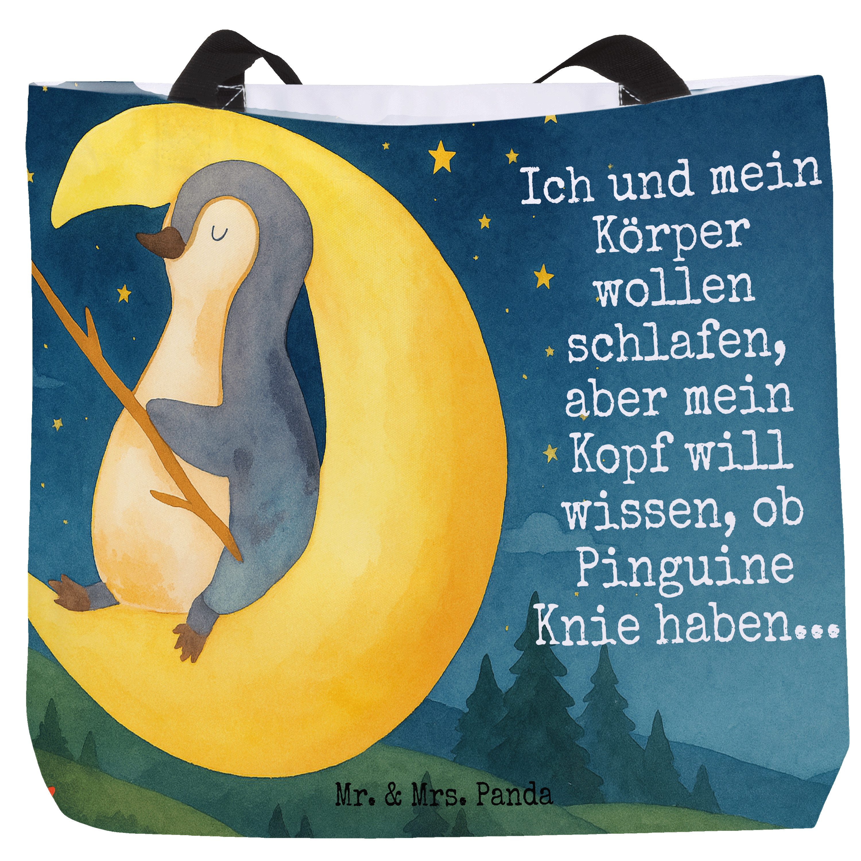 Shopper Pinguin Mond Design, Tote Bag, Weiß, Strandtasche, Tragetasche, Bag