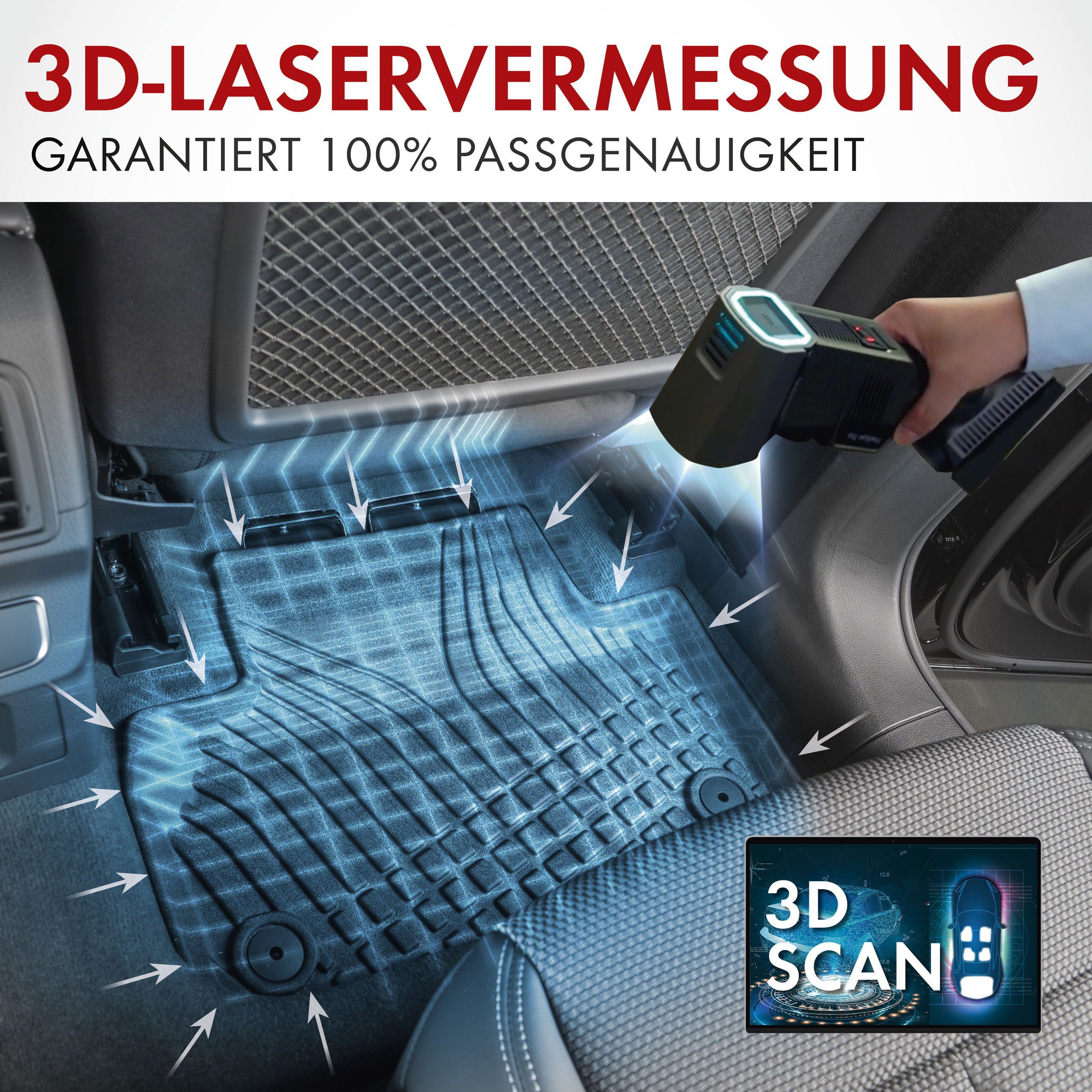 WALSER Auto-Fußmatten Automatte Passform RM (3 St), für TESLA MODEL 3 (5YJ3) TESLA MODEL 3 (5YJ3), YB 01/2017-, MODEL 3 01/2017-