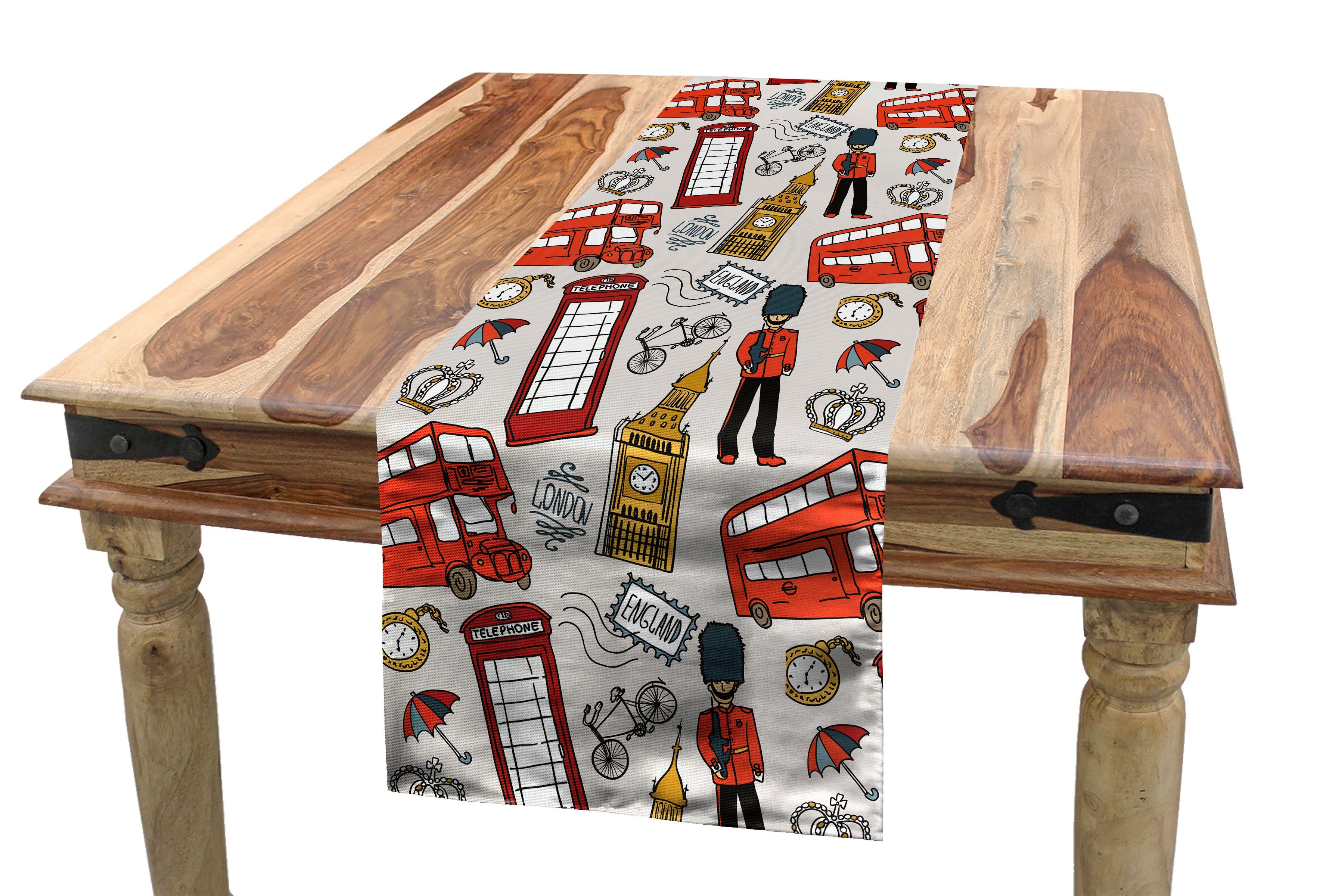 Abakuhaus Tischläufer Esszimmer Küche Rechteckiger Dekorativer Tischläufer, London Doodle Englisch