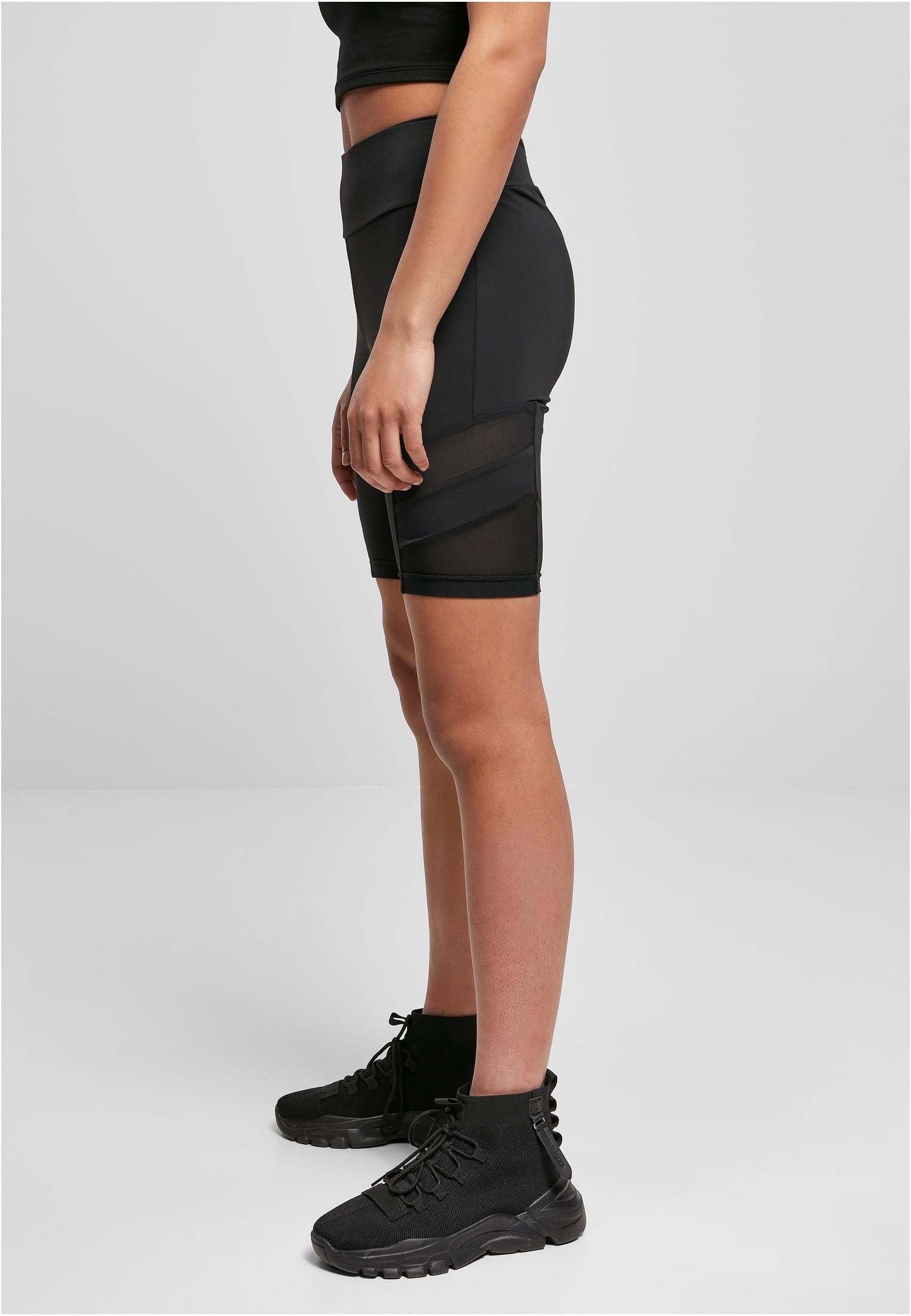 URBAN CLASSICS Ladies (1-tlg) Mesh schwarz Stoffhose Damen High Cycle Waist Shorts Tech
