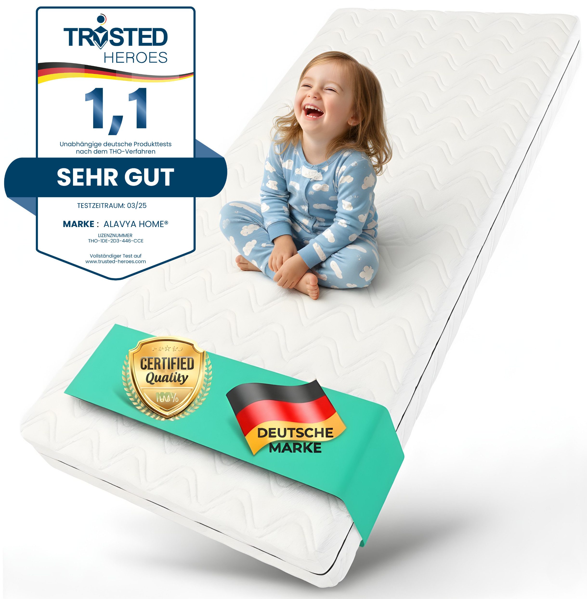 Kindermatratze COZY PLUS, Alavya Home®, 16 cm hoch, (Kindermatratze 90x200 cm, CertiPUR zertifizierter Härtegrad H2 Kaltschaum mit waschbarem Bezug I hochwertige Matratze für Kinderbett Hausbett), Made in Europe mit guter Luftzirkulation - Versand als Rollmatratze