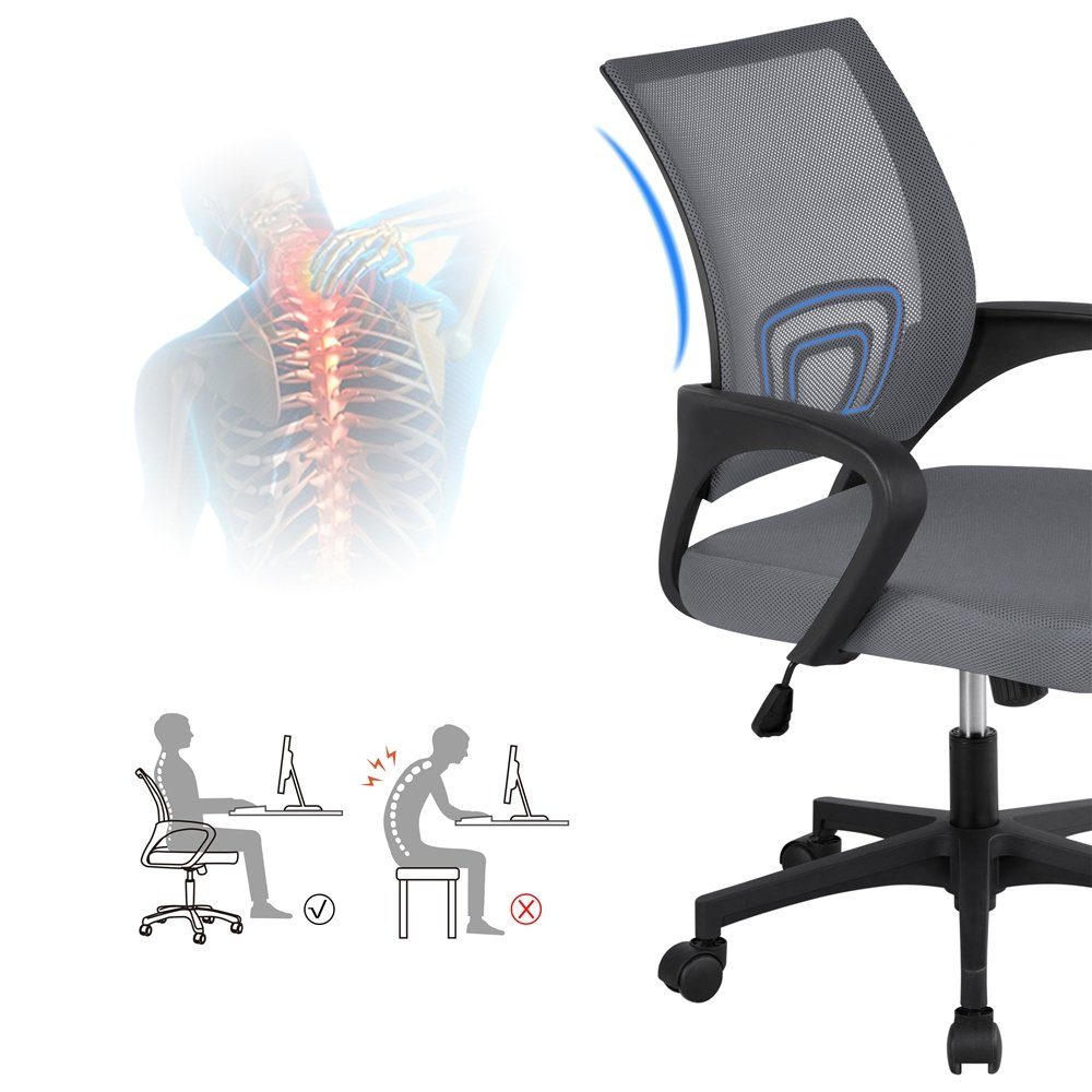 Yaheetech Bürostuhl Höhenverstellbarer Drehstuhl mit Schaukelfunktion, ergonomischer Schreibtischstuhl Arbeitsstuhl mit Netzrückenlehne – Bild 5 von 5