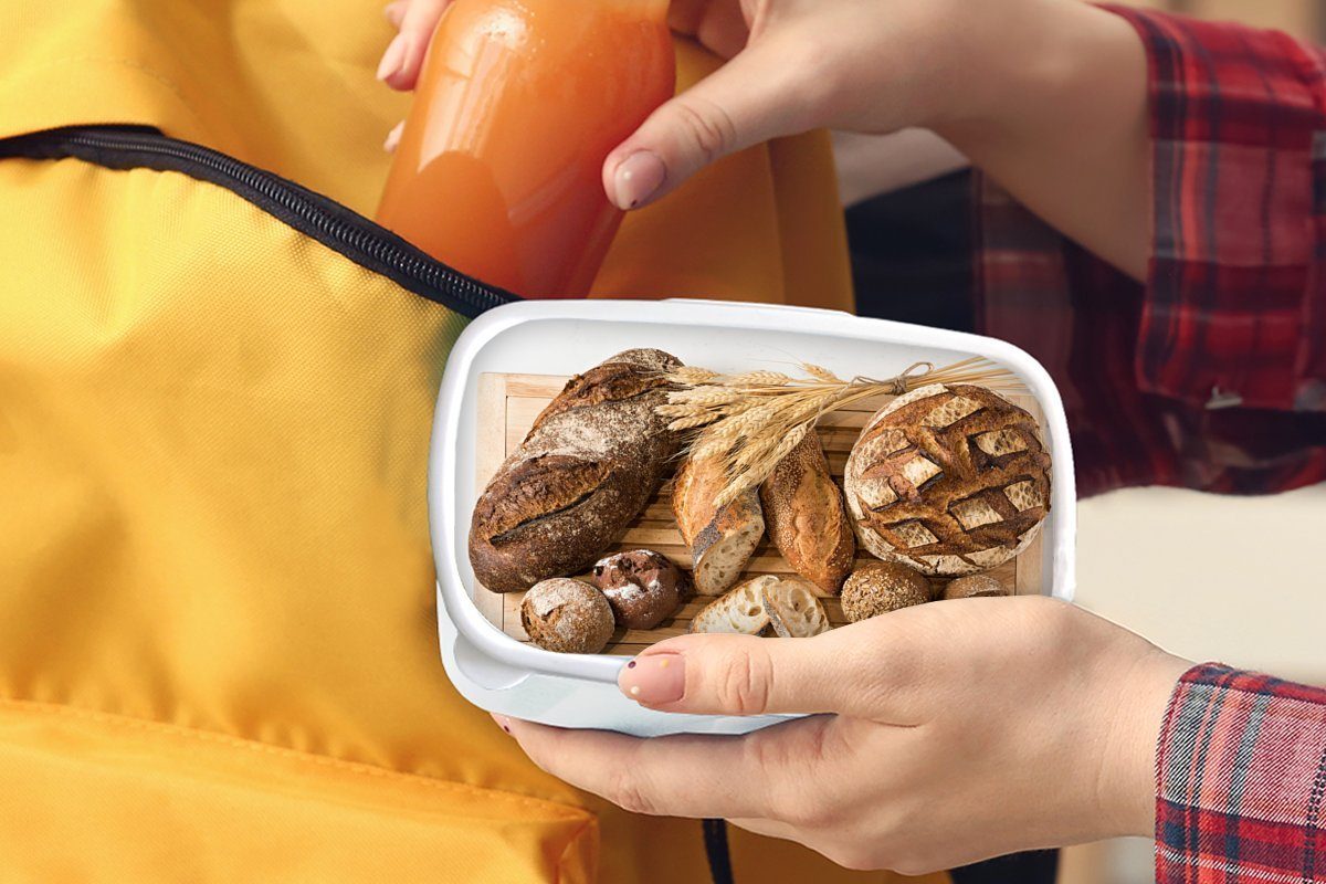 MuchoWow Lunchbox Jungs für Brotdose, Kunststoff, Brotbox Mädchen (2-tlg), Brotsorten, weiß Erwachsene, Verschiedene und und für Kinder
