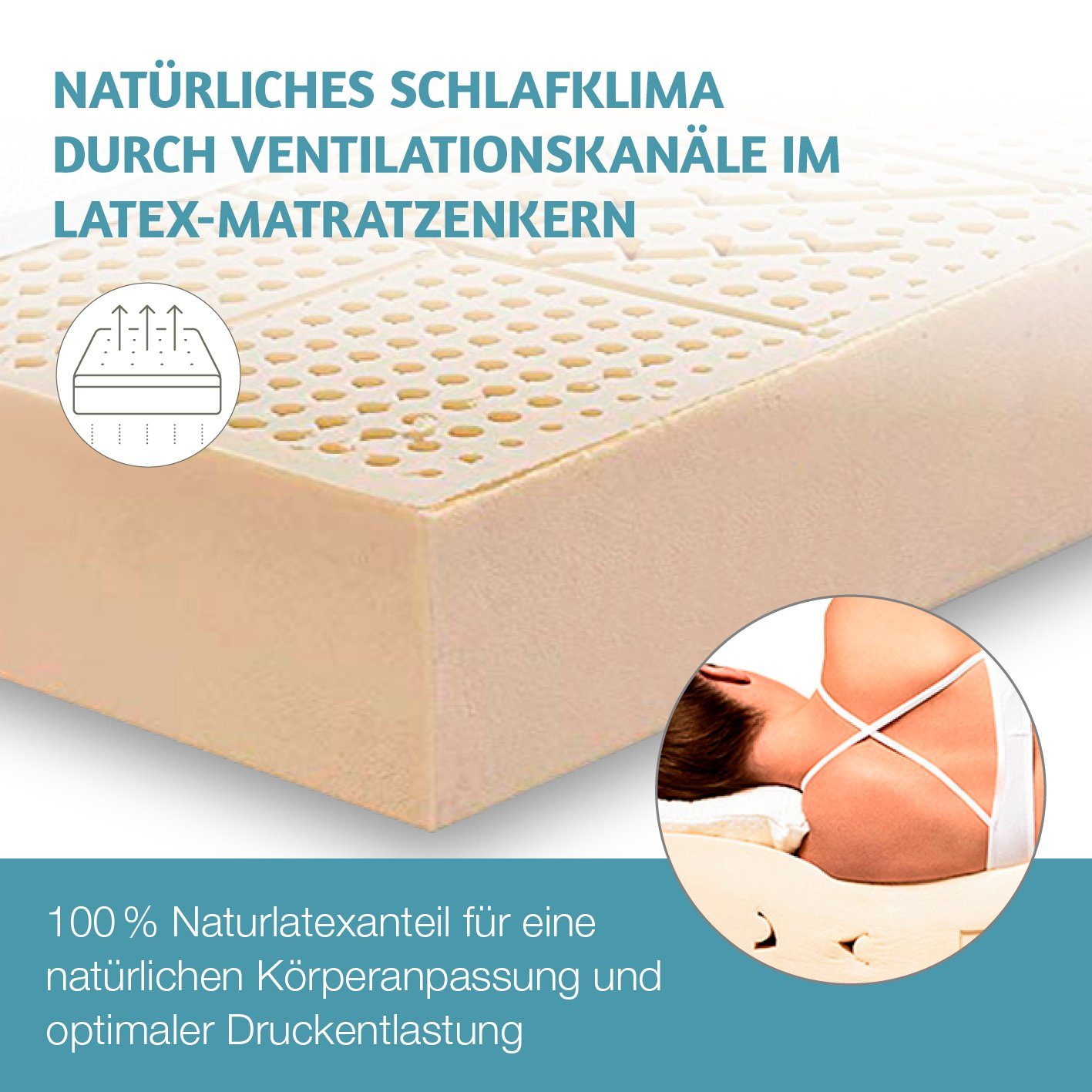 H Matratzen, (RG 2 80x200 cm Härtegrad 100), (Ergo mit RAVENSBERGER Dunlop-Verfahren 70) Premium Baumwoll-Doppeltuch-Bezug Natura Latexmatratze