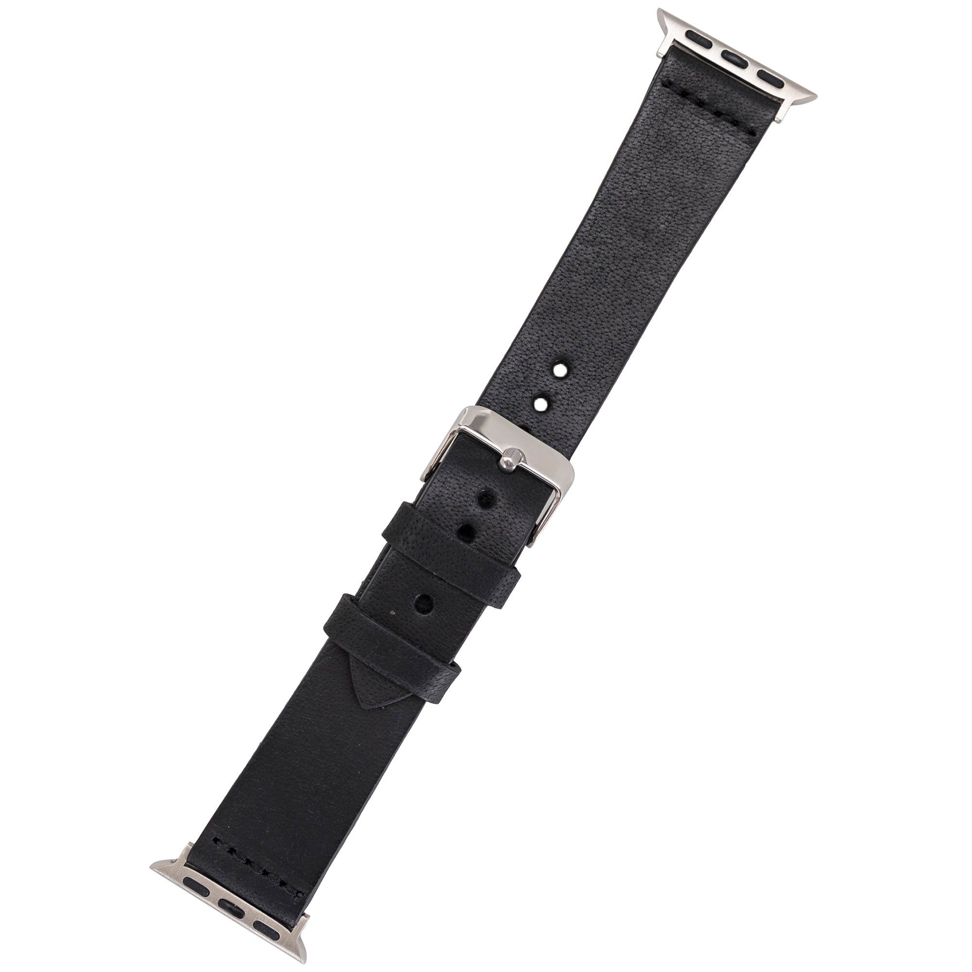 Vintage für Smartwatch-Armband Burkley Schwarz kompatibel in Apple Büffel-Leder Armband, Series 1-8 Watch Watch Apple 42/44/45mm mit