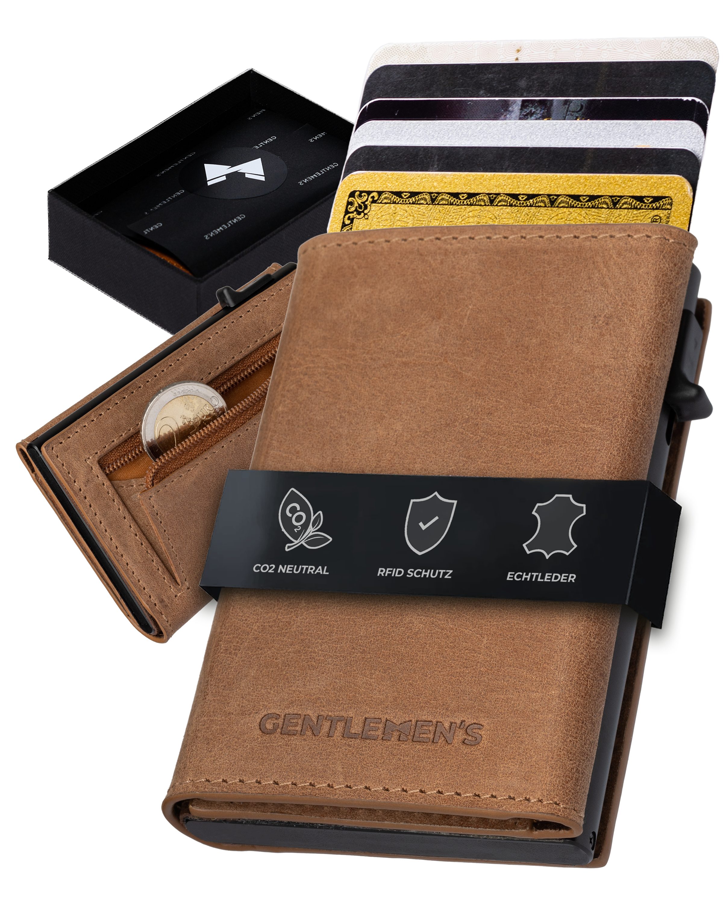 Gentlemen's Geldbörse Cardholder - Kreditkartenetui mit Münzfach & RFID-Schutz Smart Wallet, Kleiner Geldbeutel für Herren - Herren Portemonnaie mit Scheinfach