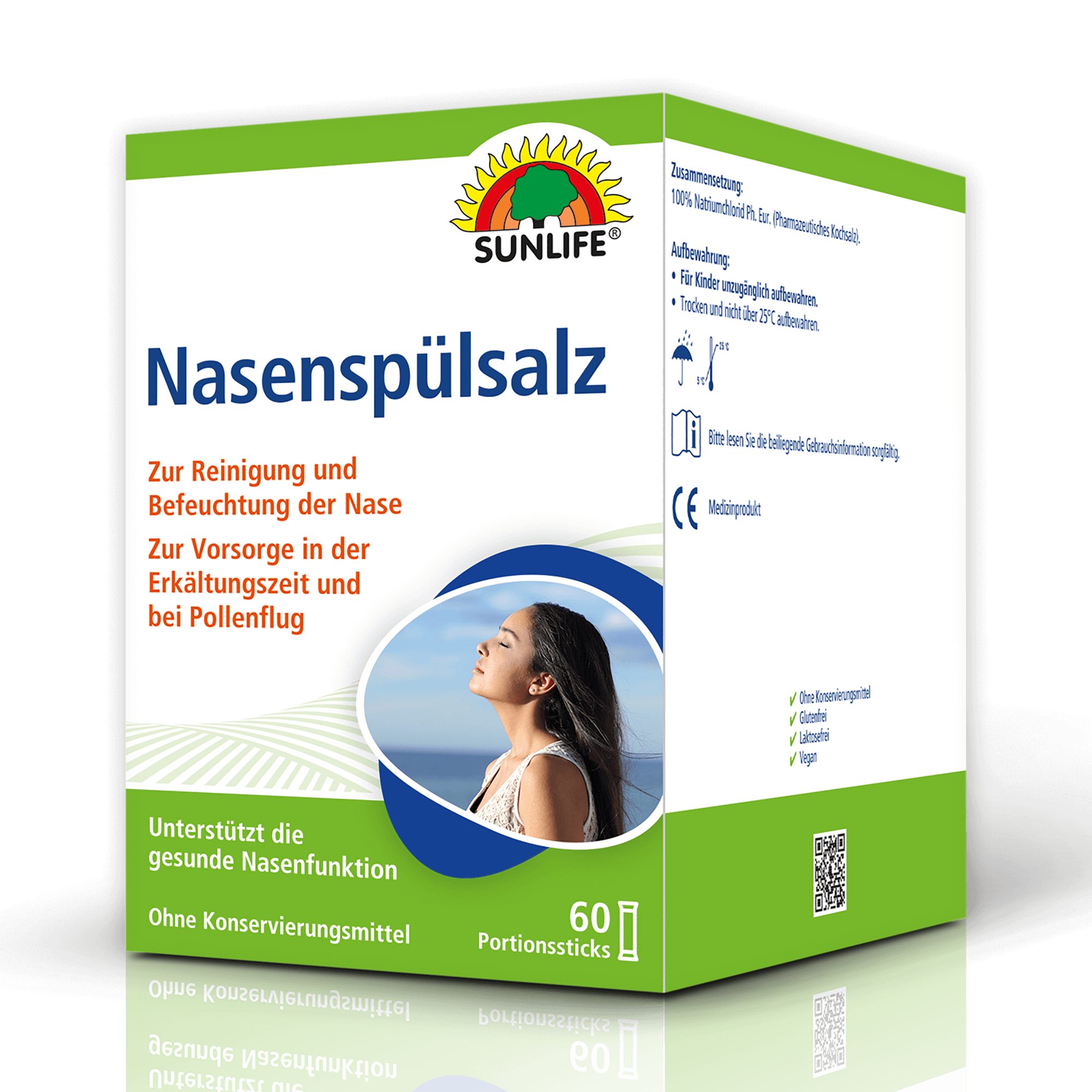 SUNLIFE Nasendusche SUNLIFE® Nasenspülsalz 60 Stk zur Nasenreinigung bei Schnupfen