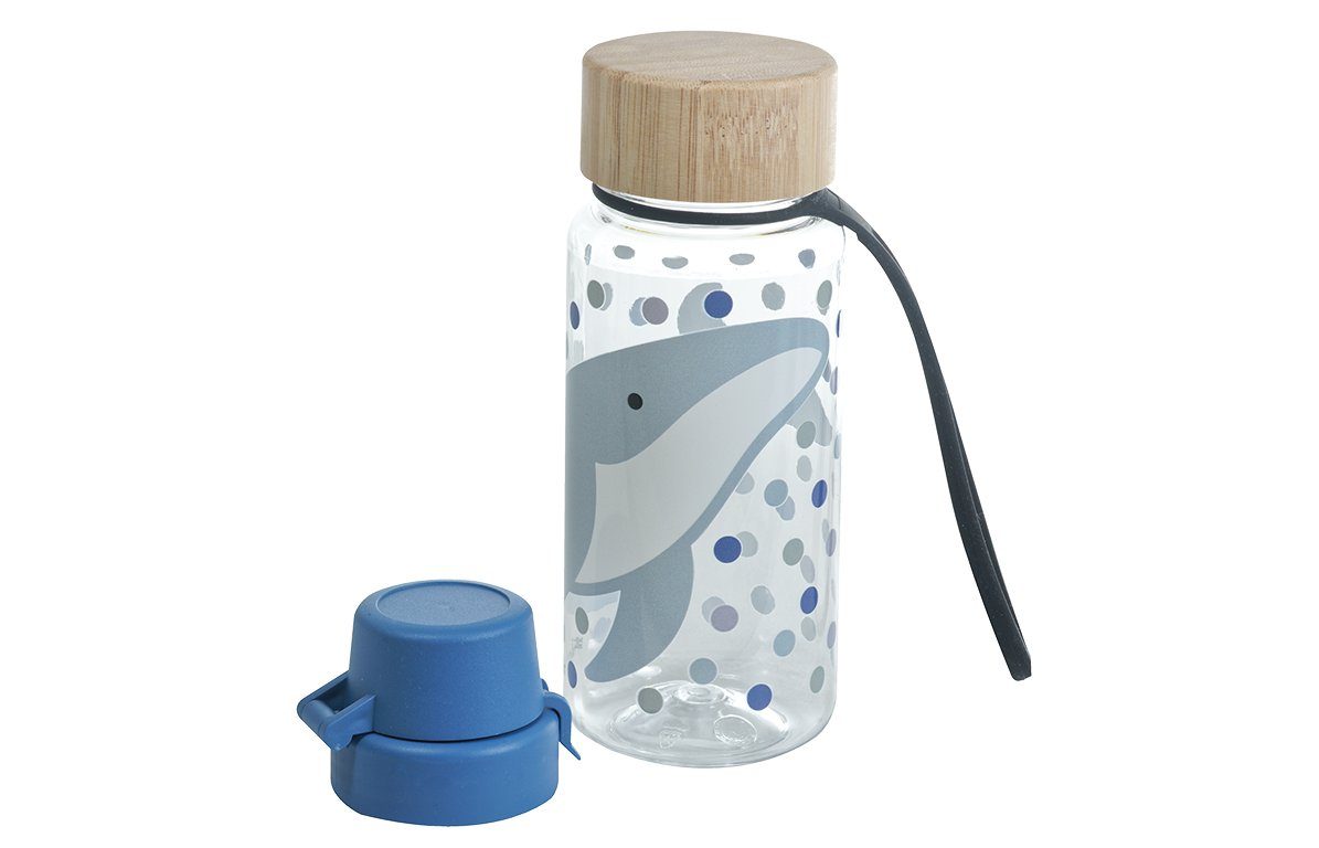 KINDSGUT Trinkflasche, aus Tritan mit Bambusdeckel und Silikonlasche, Wal