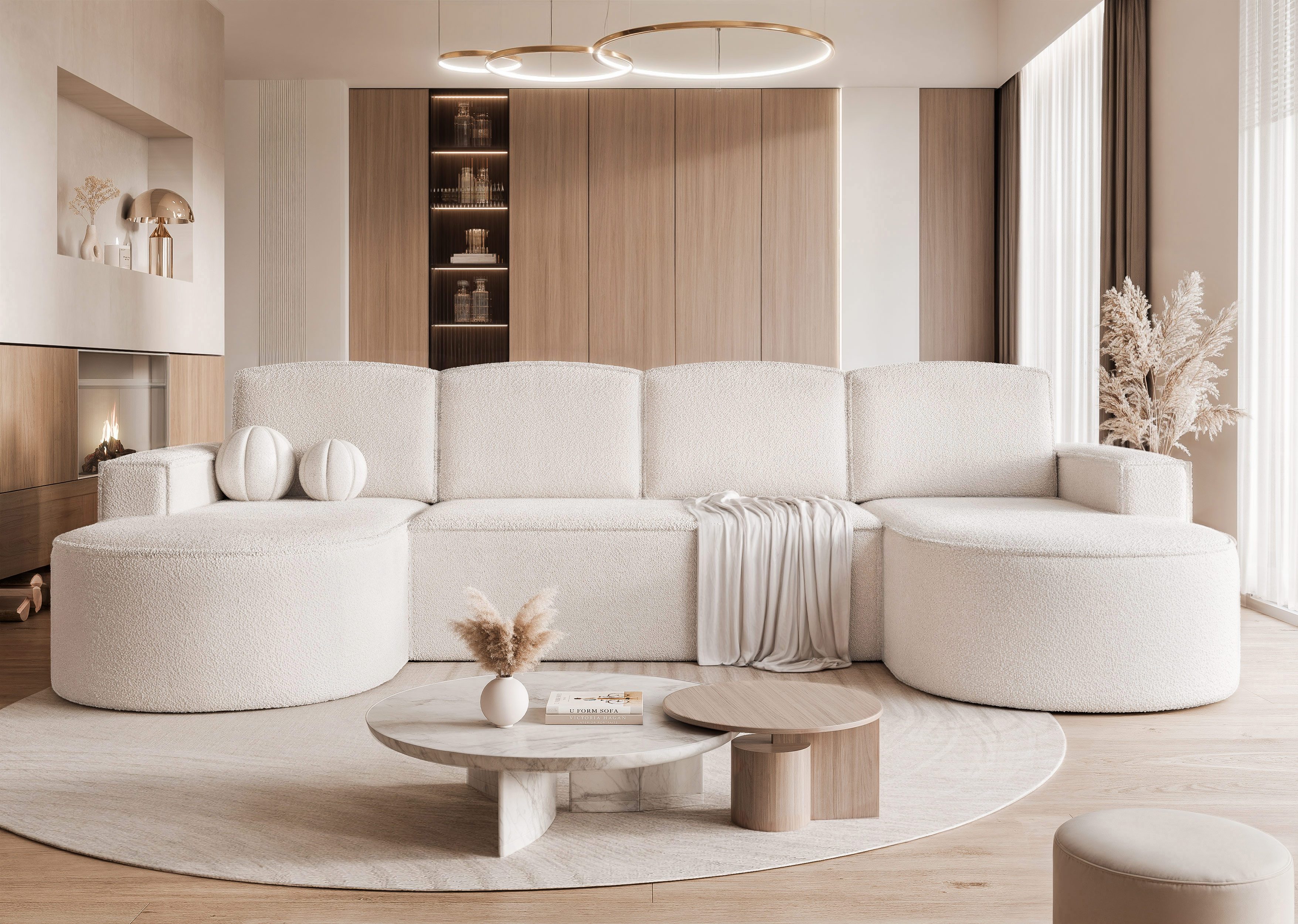 yourhouse24 Wohnlandschaft XXL U-Sofa SOFIA U in organischem Design, mit Schlaffunktion und Bettkasten, Seite universal