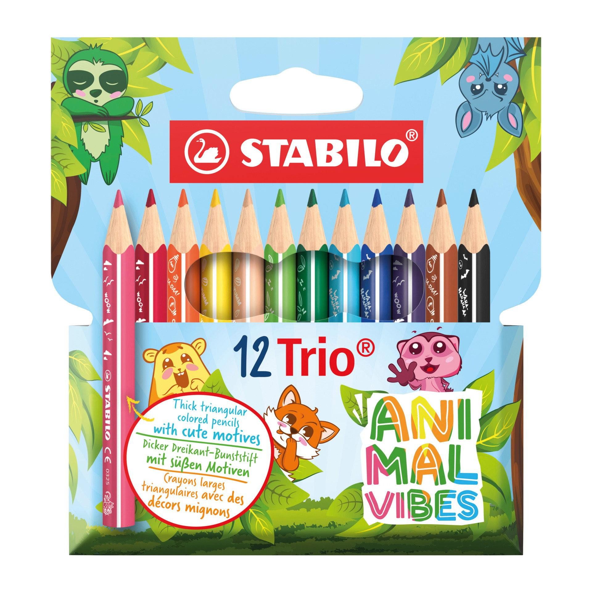STABILO Buntstift Buntstifte 12er Set in Dreikantform mit Tiermotiven, Ergonomische Dreikantform mit Tiermotiven