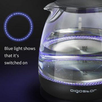 Aigostar Wasserkocher, 1.7 l, 2200,00 W, Wasserkocher temperaturwahl farbwechsel 120 minuten warmhaltefunktion