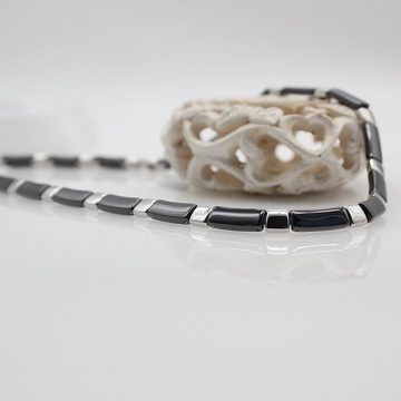 ELLAWIL Collier Kette Collier aus Keramik und Edelstahl Damenkette Schwarz, Silber (Kettenlänge 48 cm, Kettenbreite 6 mm), inklusive Geschenkschachtel