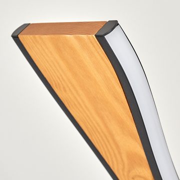 hofstein Stehlampe Stehlampe aus Metall/Holz/Kunststoff in Schwarz/Naturfarben/Weiß, LED wechselbar, 3000 Kelvin, mit Schirm aus Holz, dimmbar über Fußschalter, 32 Watt, 1500 Lumen