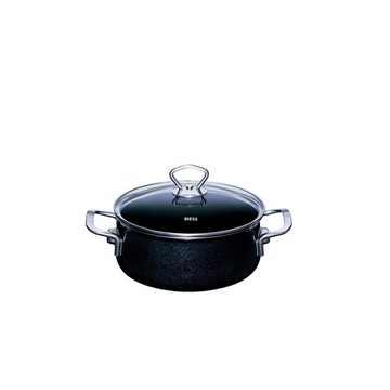 Riess Topf-Set Topfset Familienset 5-teilig BLACK MAGIC, Emaille (Sparpaket, 5-tlg., Schnabeltopf 12 cm, Fleischtopf 16 / 20 cm, Kasserolle 16 / 20 cm), Kochtöpfe