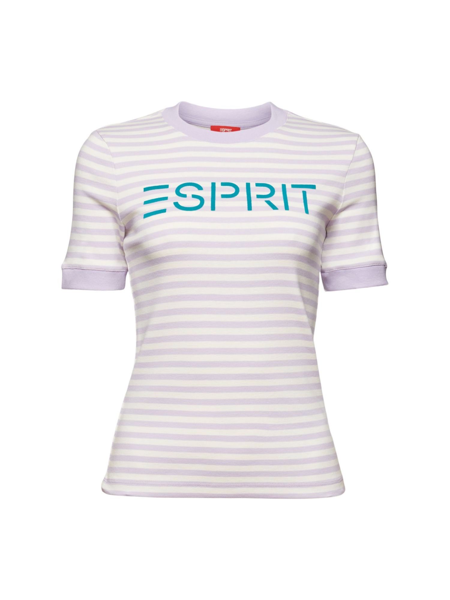 T-Shirt Logo-Print Esprit Gestreiftes Baumwoll-T-Shirt LAVENDER mit (1-tlg)