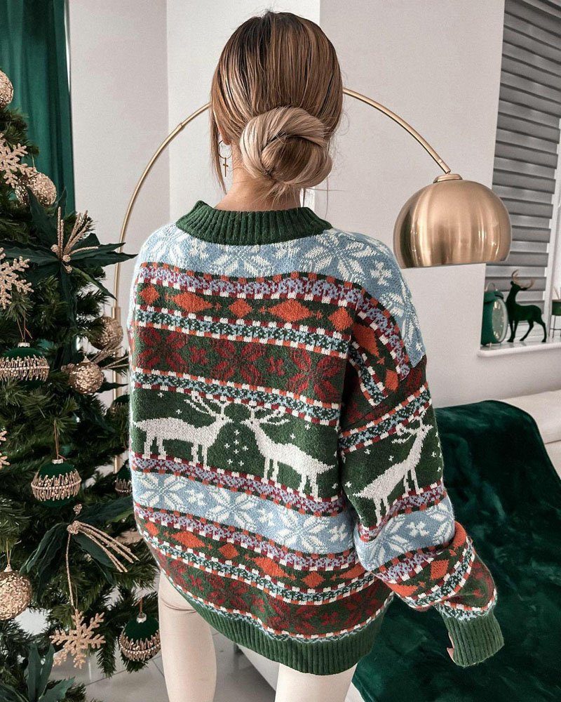 L.Ru UG Rollkragenpullover Weihnachtssweatshirt Pullover für Frauen,  Weihnachts-Jacquard-Pullover (langen Ärmeln Damen-Cardigan-Pullover)  langärmeliger Herbst- und Winterpullover