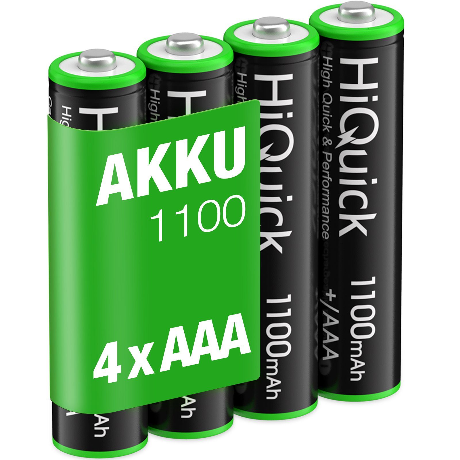 HiQuick Akku AAA Mignon 1110mAh NiMH 1,2V-Batterien wiederaufladbar 4 Stück Akku 1100 mAh (1.2 V)