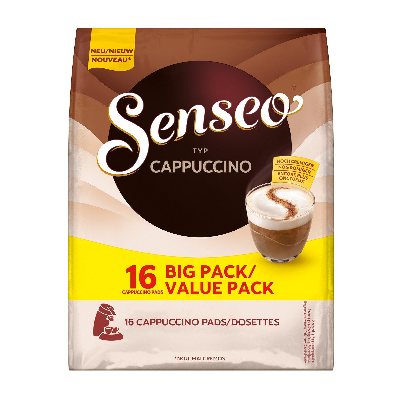 Senseo Kaffee Pads Typ Cappuccino Senseopads 5 x 16 = 80 Getränke Vorteilspack, (Packung, 5er Pack)