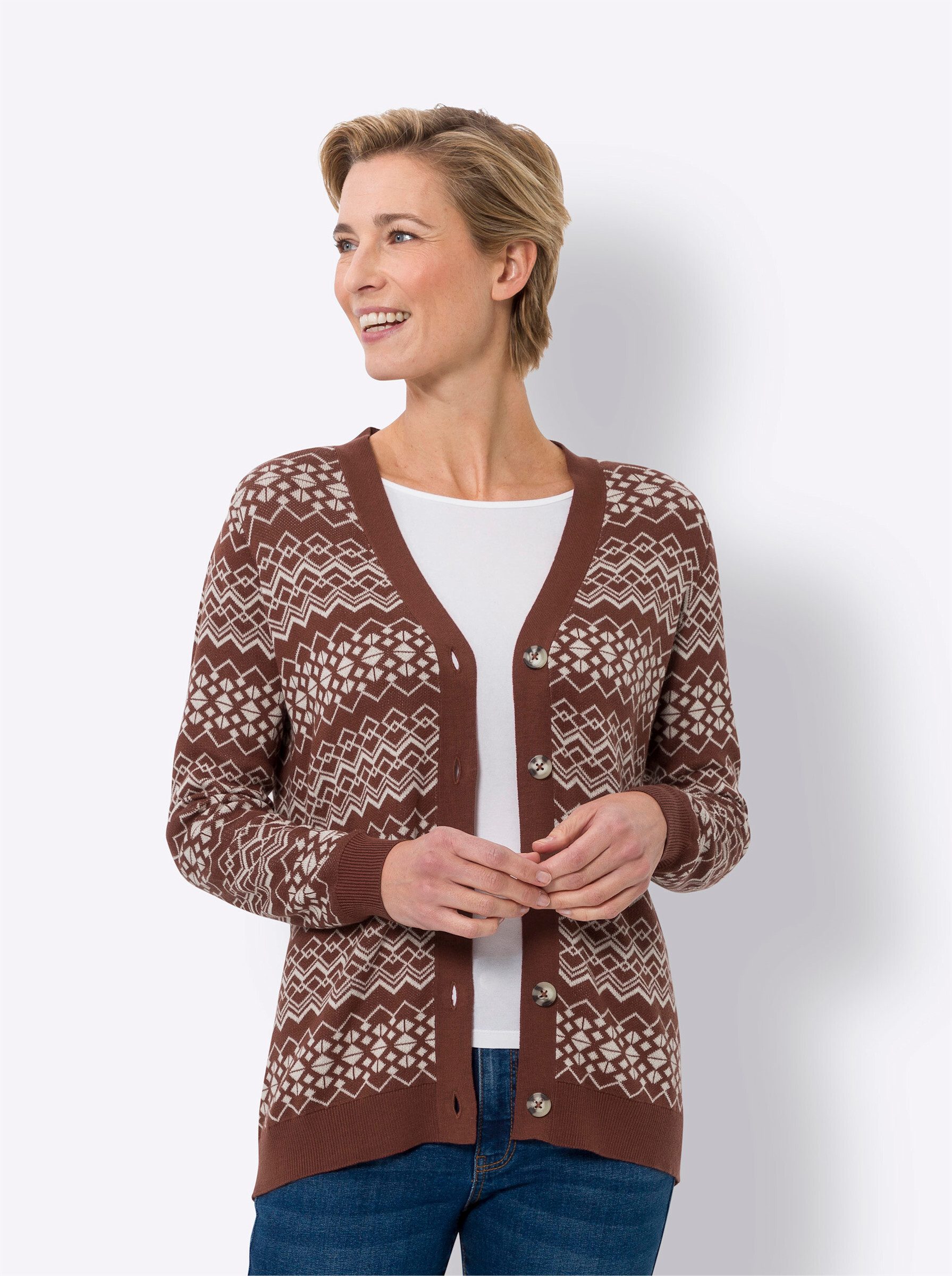 Sieh an! Strickjacke Jacquardstrickjacke . günstig online kaufen