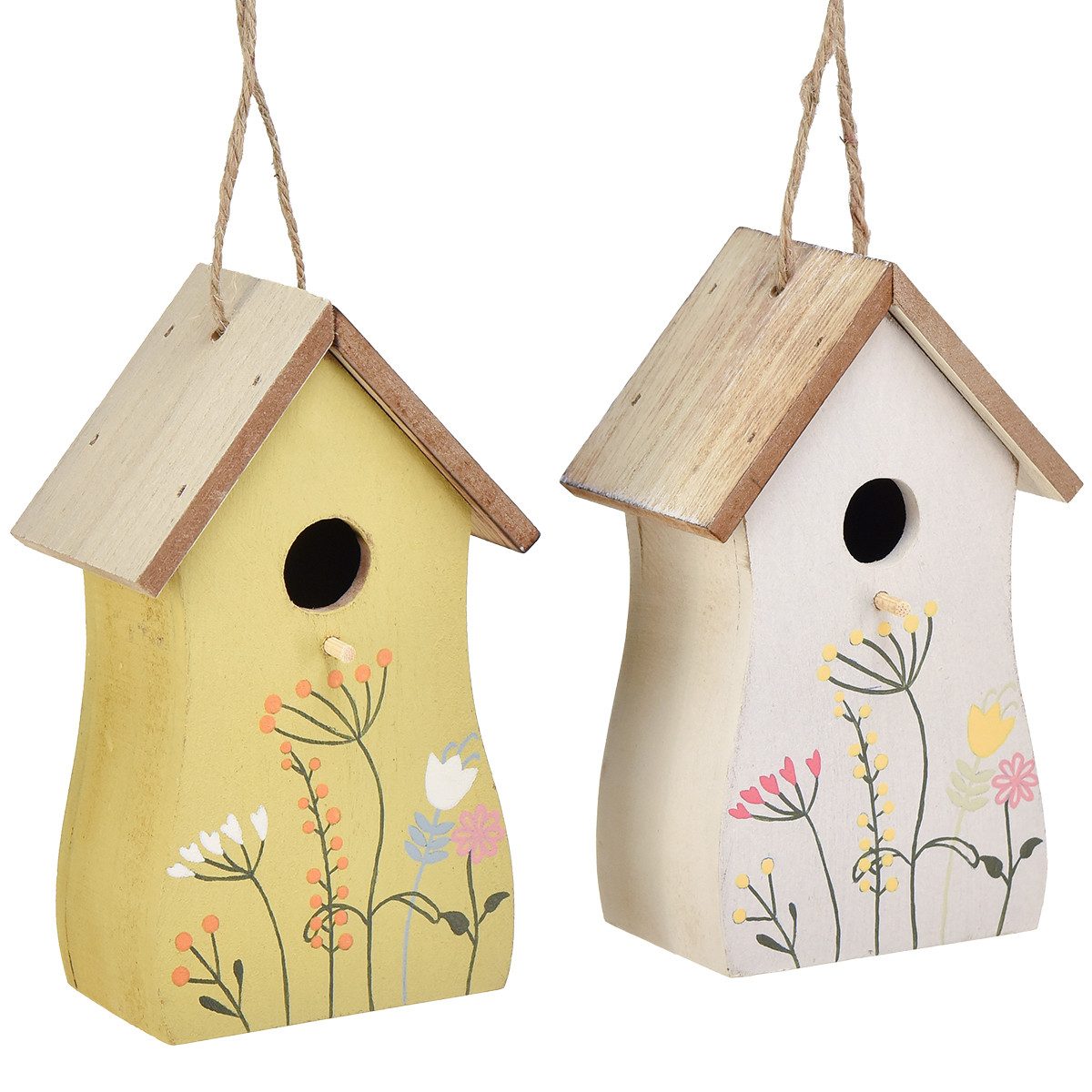 Viana Nistkasten Deko Vogelhäuschen Holz Weiß Gelb 13cm 2er Set, 2 Stück günstig online kaufen