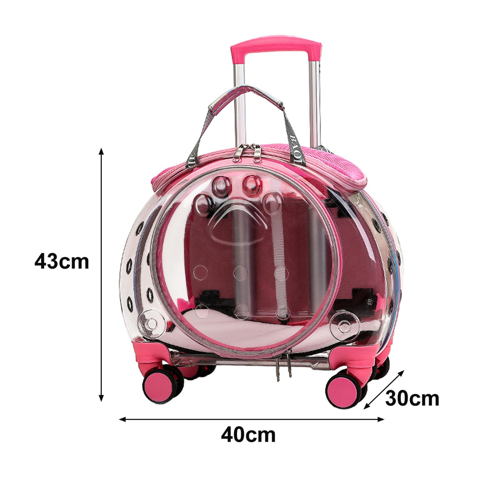 Rutaqian Tiertransporttasche Tiertransporttasche, Katzentransportbox transparent 43x30x40 cm bis 5 kg, Transporttasche für Kleine Hunde mit Lüftung und Teleskopgriff